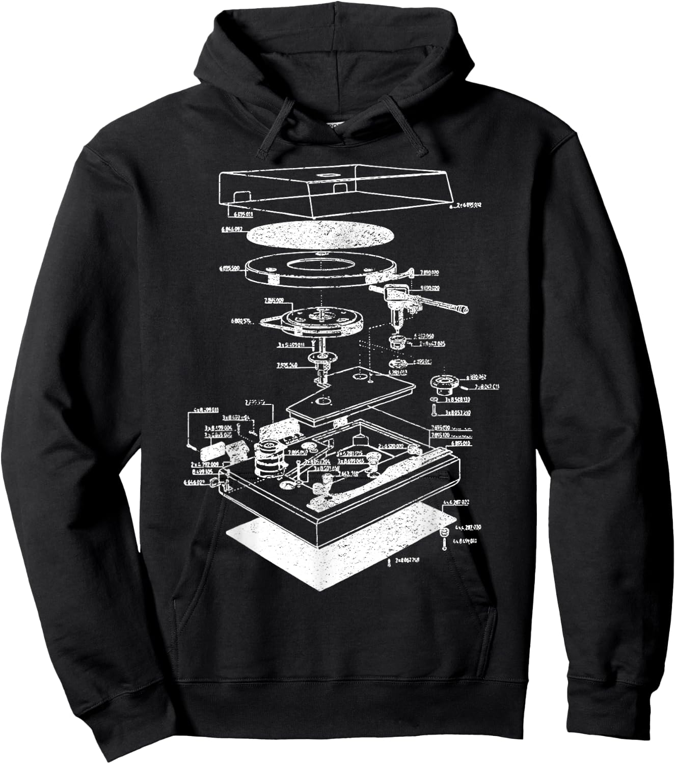 Vintage Blueprint - Phonograph Vinyl Player Retro Chart Gift Hoodie - Hoodie | Black