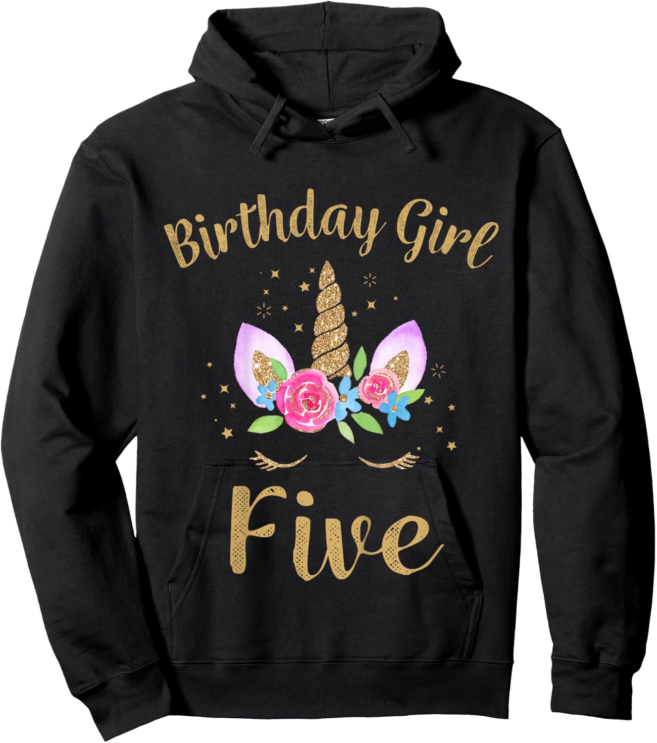 Kids 5 Year Old Birthday Girl Unicorn Shirt 5th Birthday Outfit Hoodie - Hoodie | Black