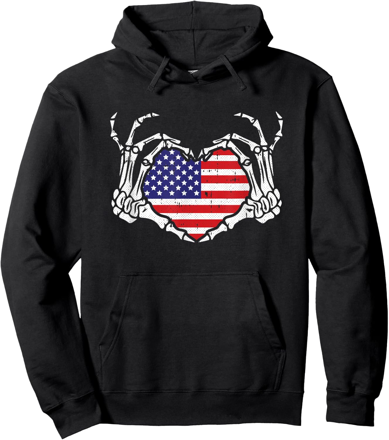 Skeleton Hand Heart 4th Of July Love American Flag Patriotic Hoodie - Hoodie | Black