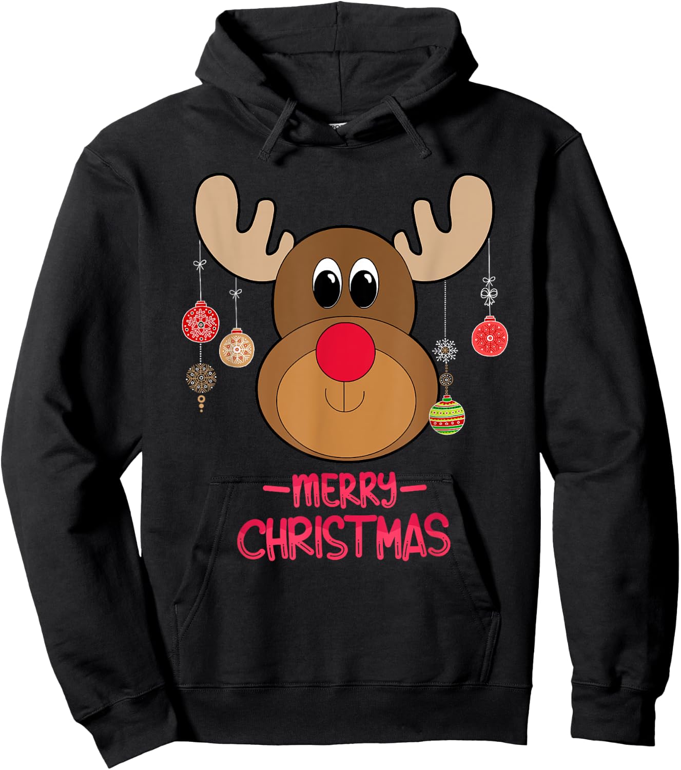 Rudolph Red Nose Reindeer Cute Santa Christmas Hoodie - Hoodie | Black