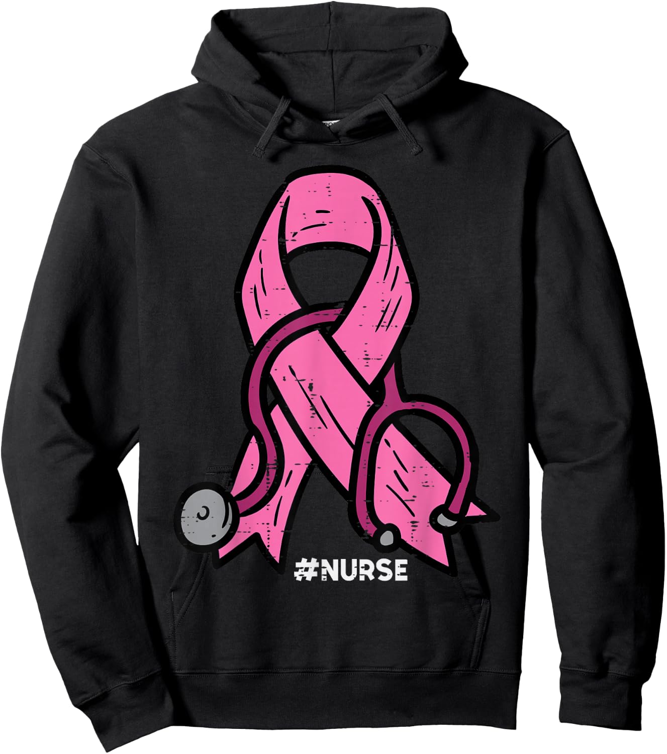 Breast Cancer Awareness Ribbon Nurse Scrub Top Women Men Hoodie - Hoodie | Black