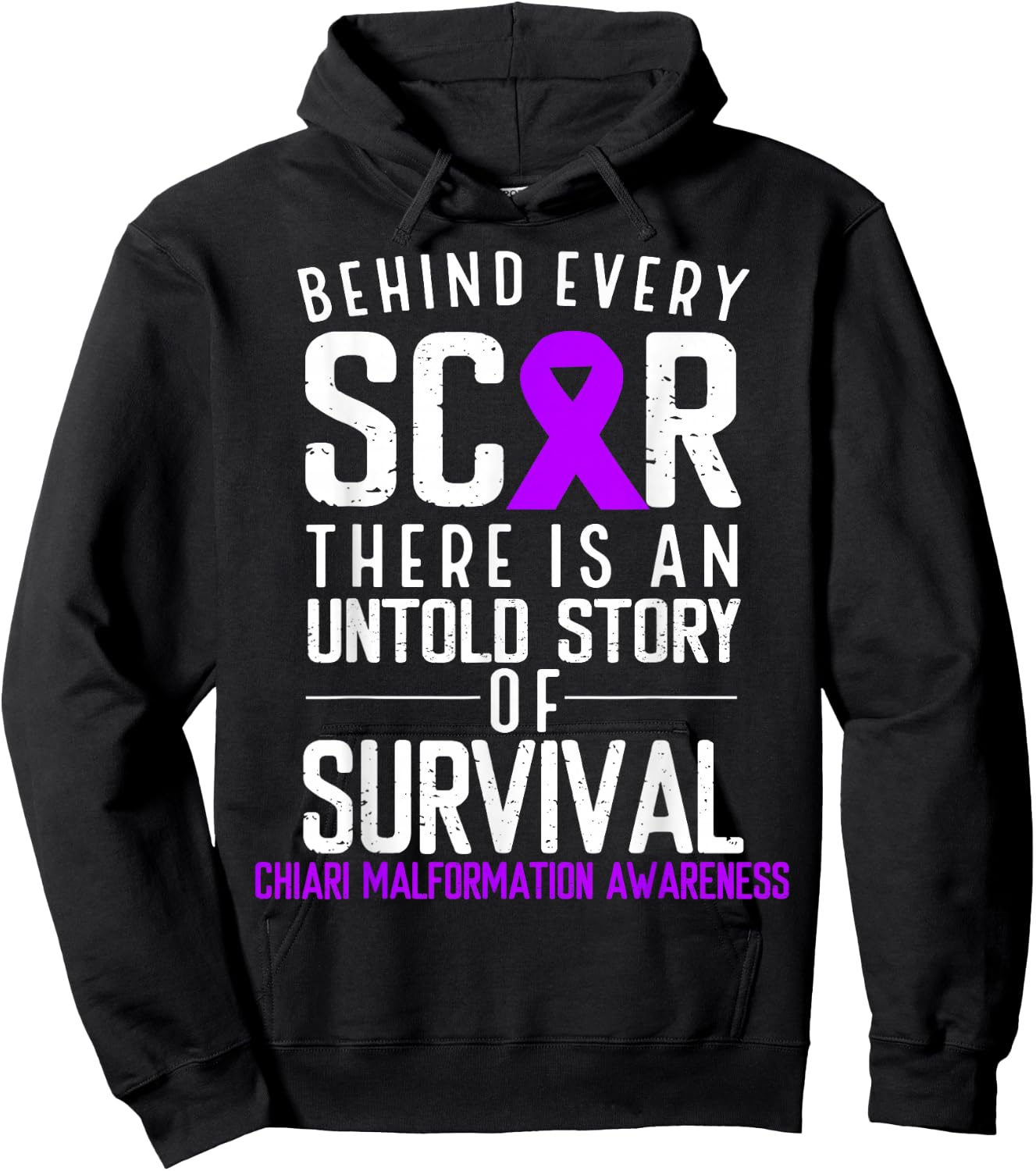 Purple Ribbon Behind Scar Chiari Malformation Awareness Hoodie - Hoodie | Black
