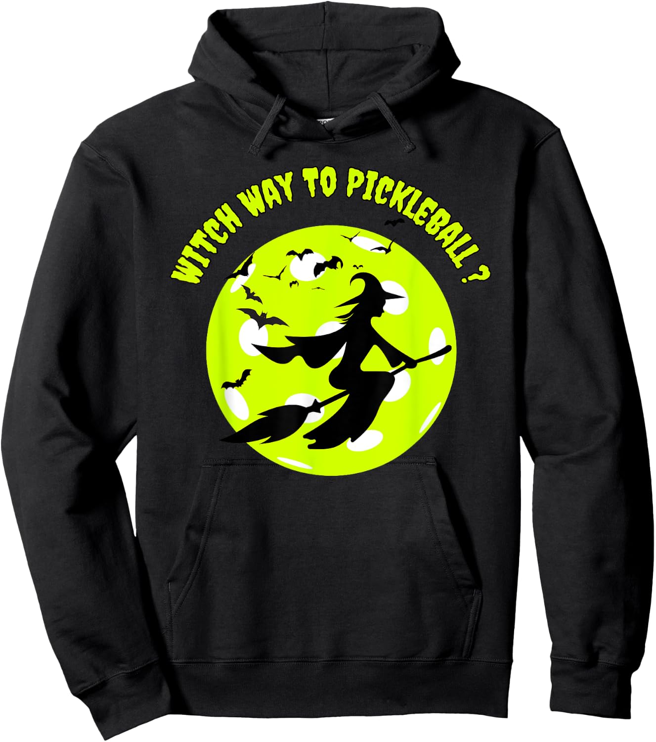 Pickleball Witch on Broom Pickleball Players Halloween Funny Hoodie - Hoodie | Black