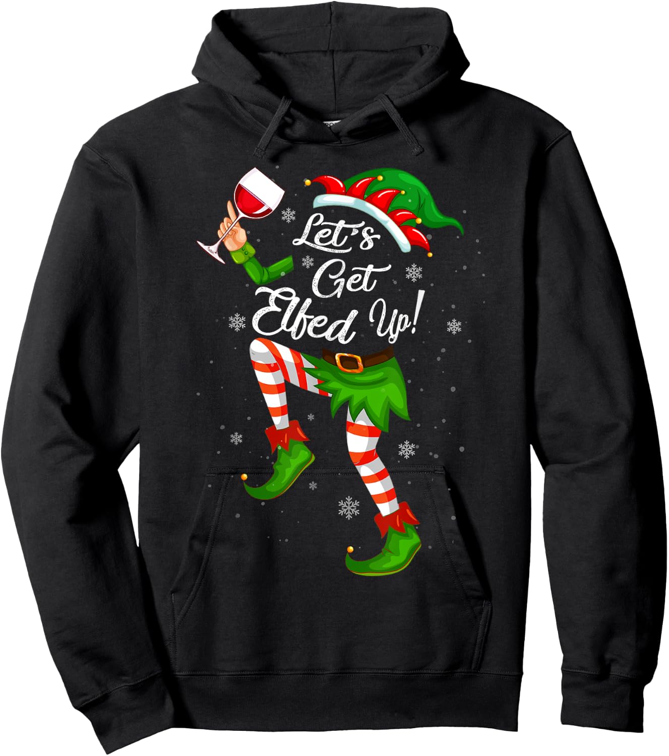 Let's Get Elfed Up Funny Drinking Christmas Cheers Holiday Hoodie - Hoodie | Black