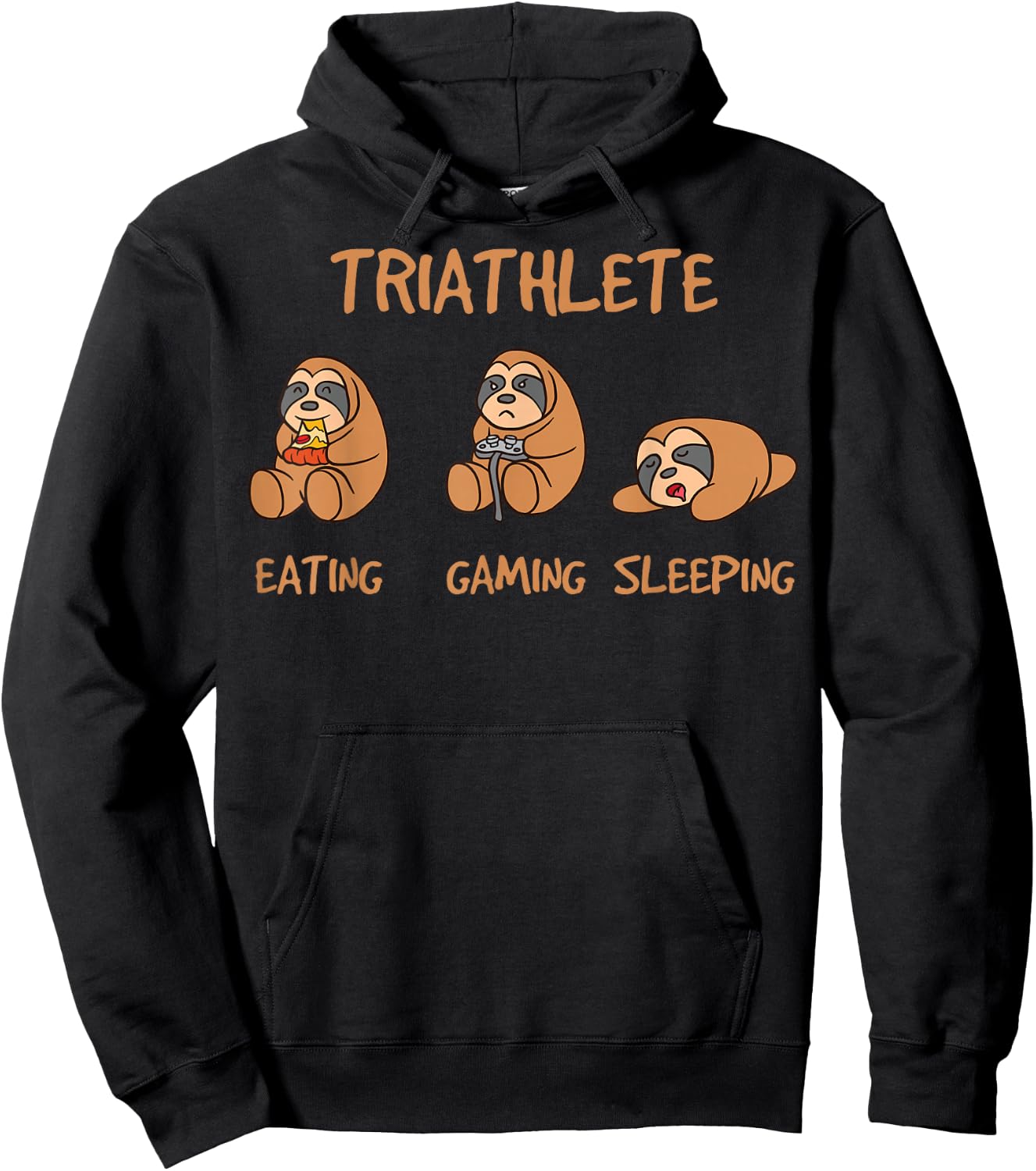 Gamer Triathlete Funny Gaming Sloth Playing Video Game Nerd Hoodie - Hoodie | Black