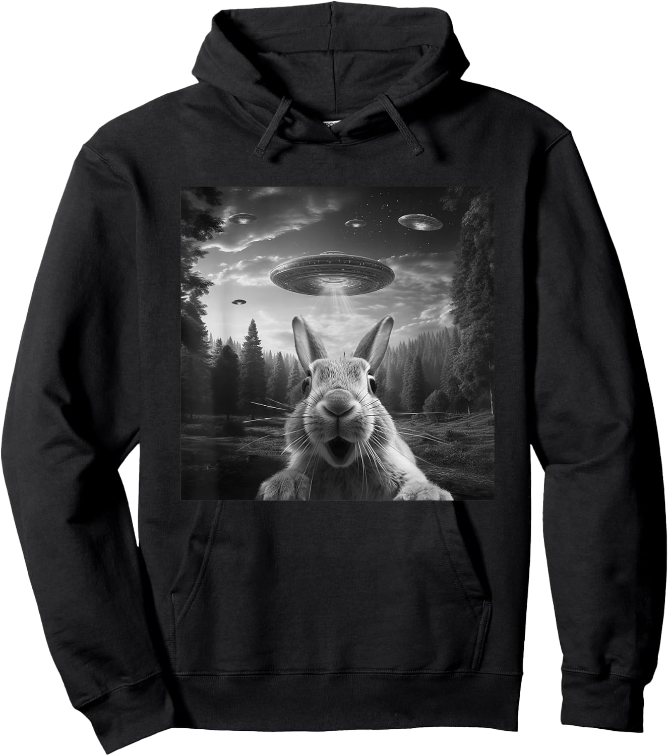 Alien UFO Selfie Bunny Spaceship Weirdcore Funny Rabbit Hoodie - Hoodie | Black