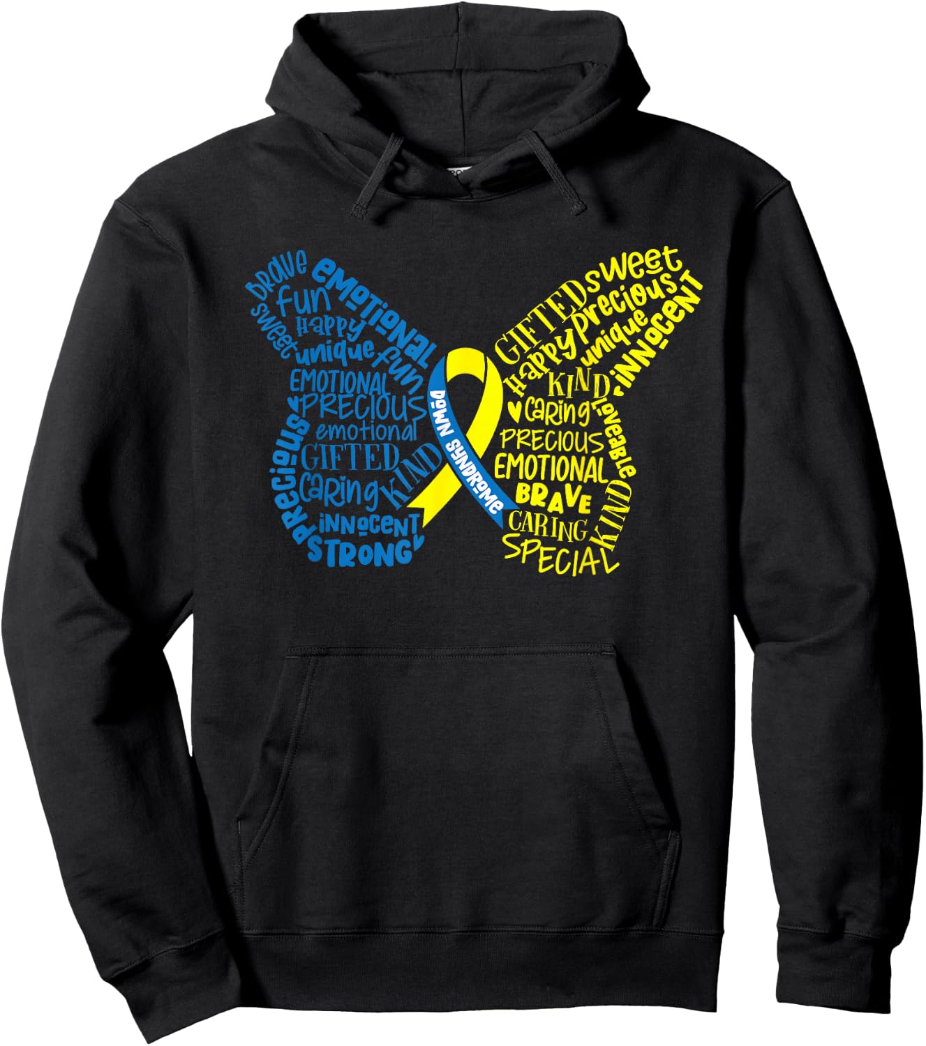 Down Syndrome Awareness Month Butterfly Word Cloud Hoodie - Hoodie | Black