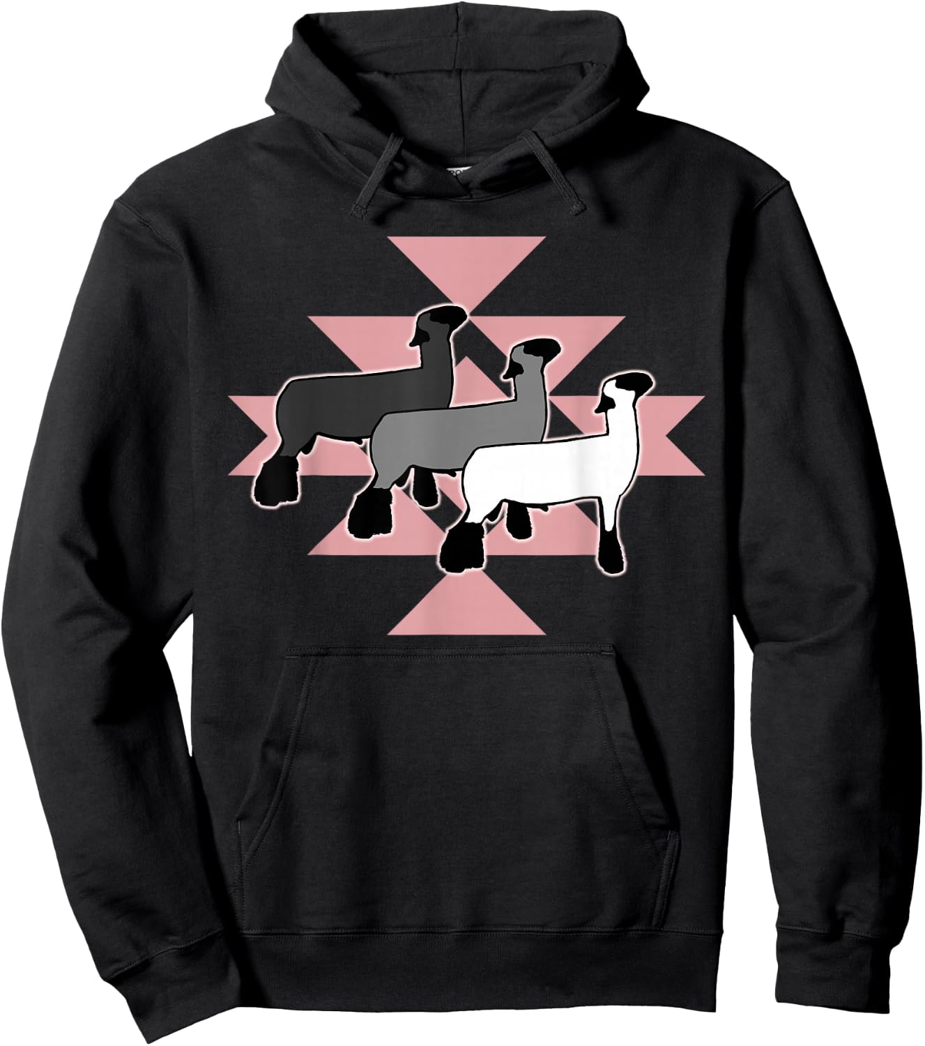 Show Club Lamb with Western Aztec-Inspired Geometric Pattern Hoodie - Hoodie | Black
