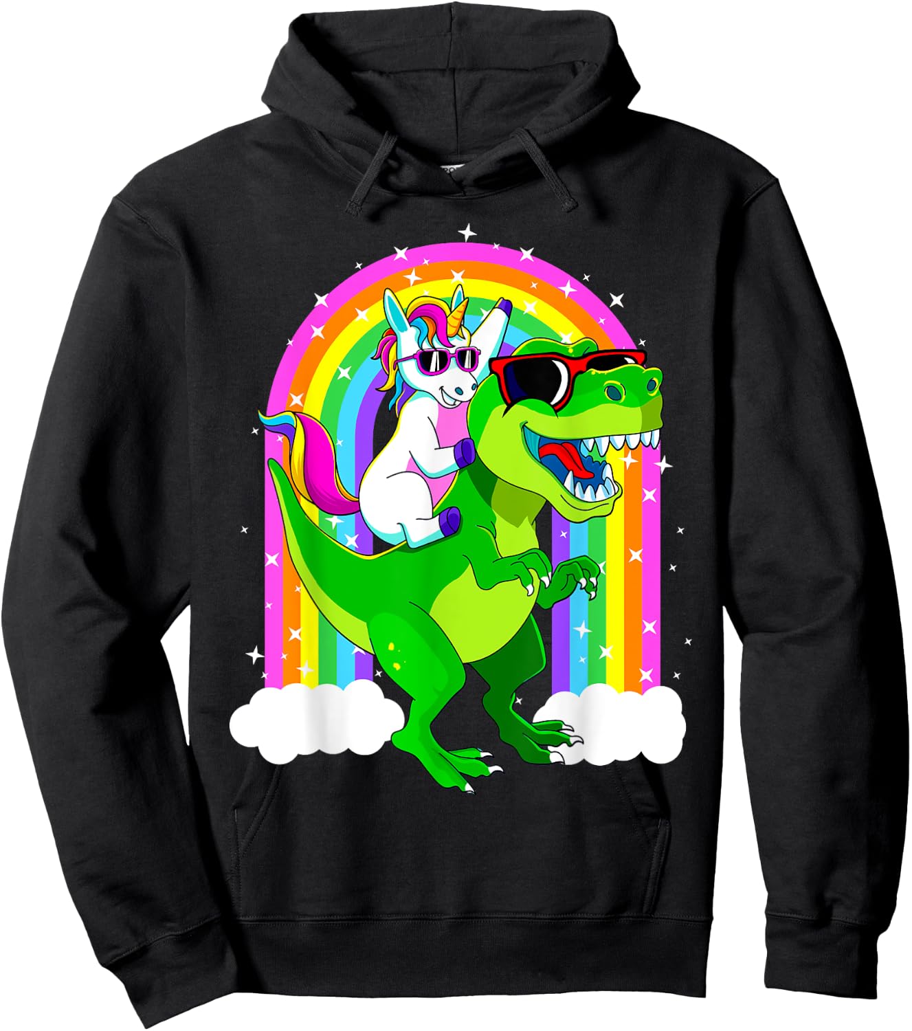 Unicorn Riding Trex Dinosaur T Rex Girls Boys Kids Men Women Hoodie - Hoodie | Black