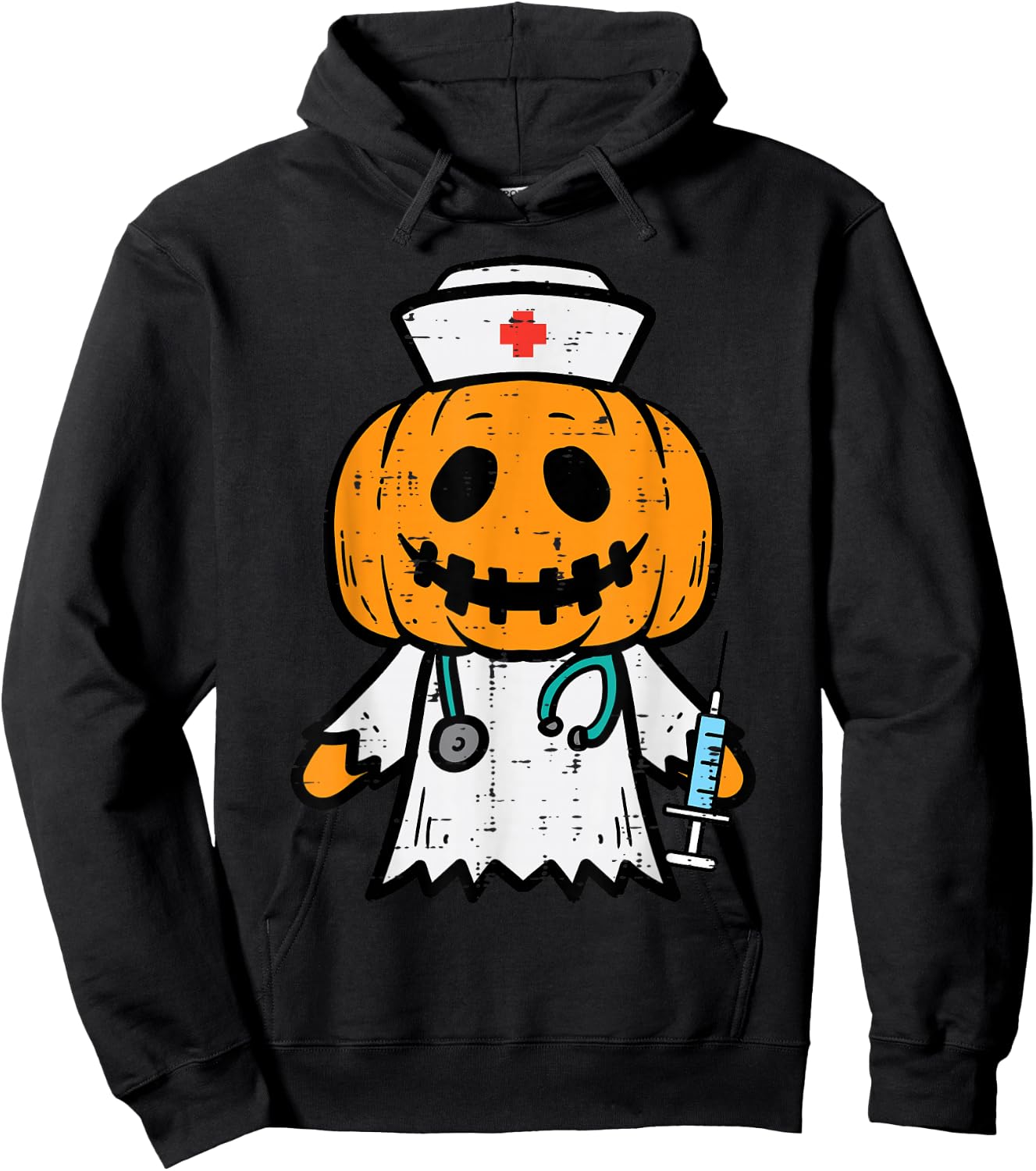 Halloween Pumpkin Nurse Cute ER Nicu Costume Scrub Top Women Hoodie - Hoodie | Black