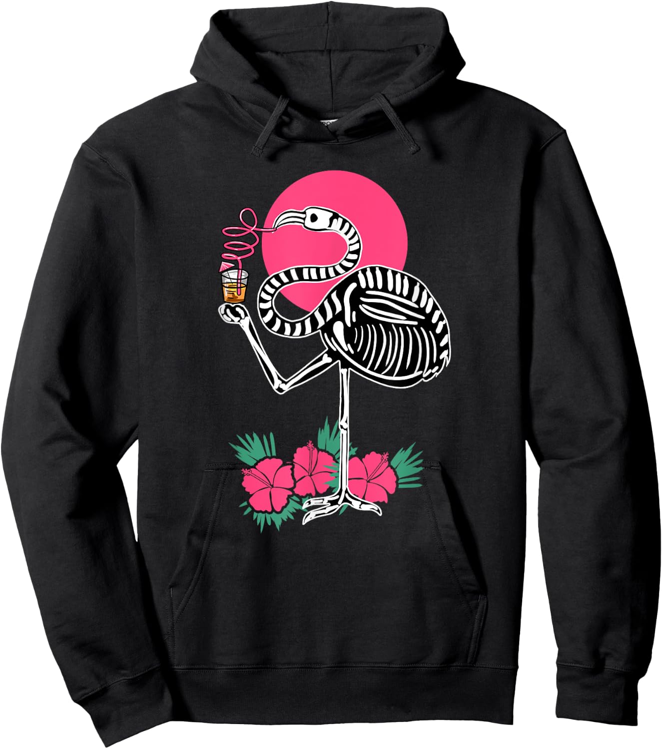 Thirsty Skeleton Flamingo Animal Tropical Bird Halloween Hoodie - Hoodie | Black