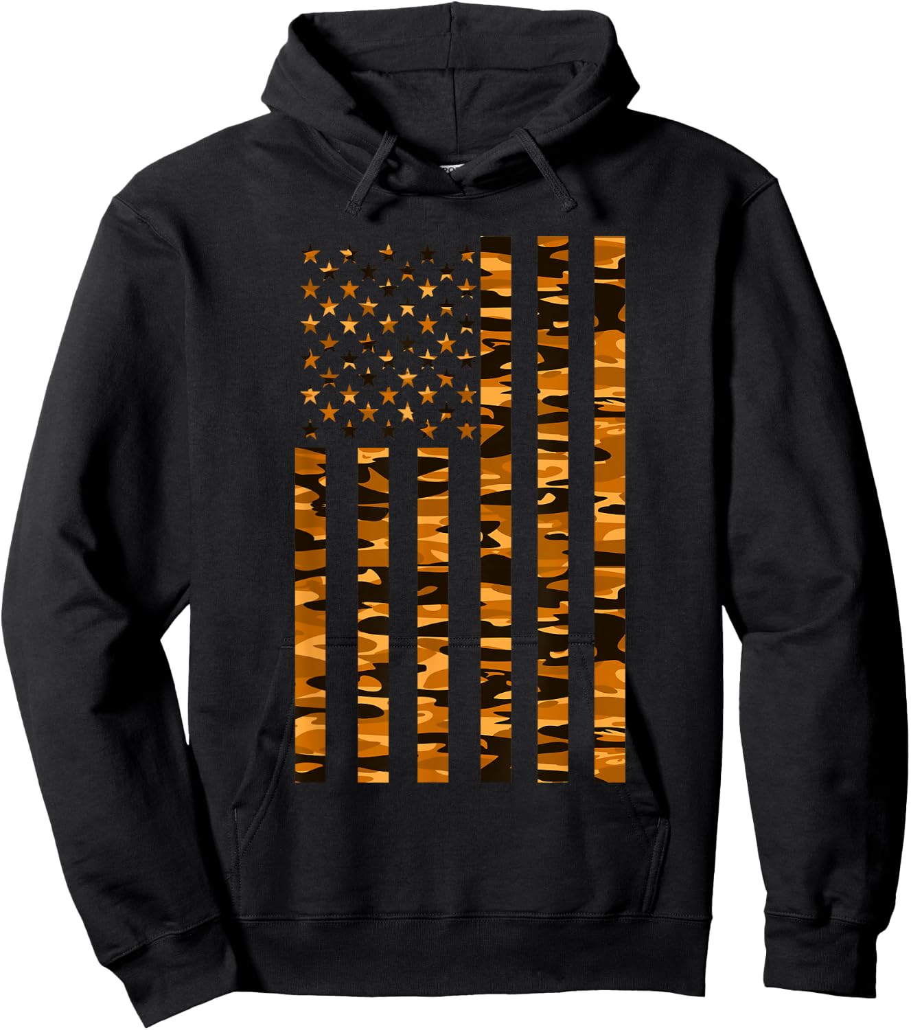 Hunter Orange Camo USA Flag Camouflage Women Men Hoodie - Hoodie | Black