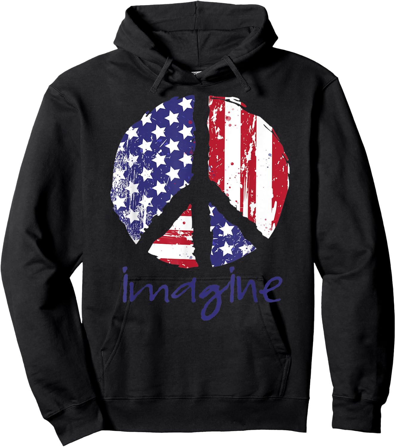 Imagine a Peaceful America American Flag Men Hoodie - Hoodie | Black