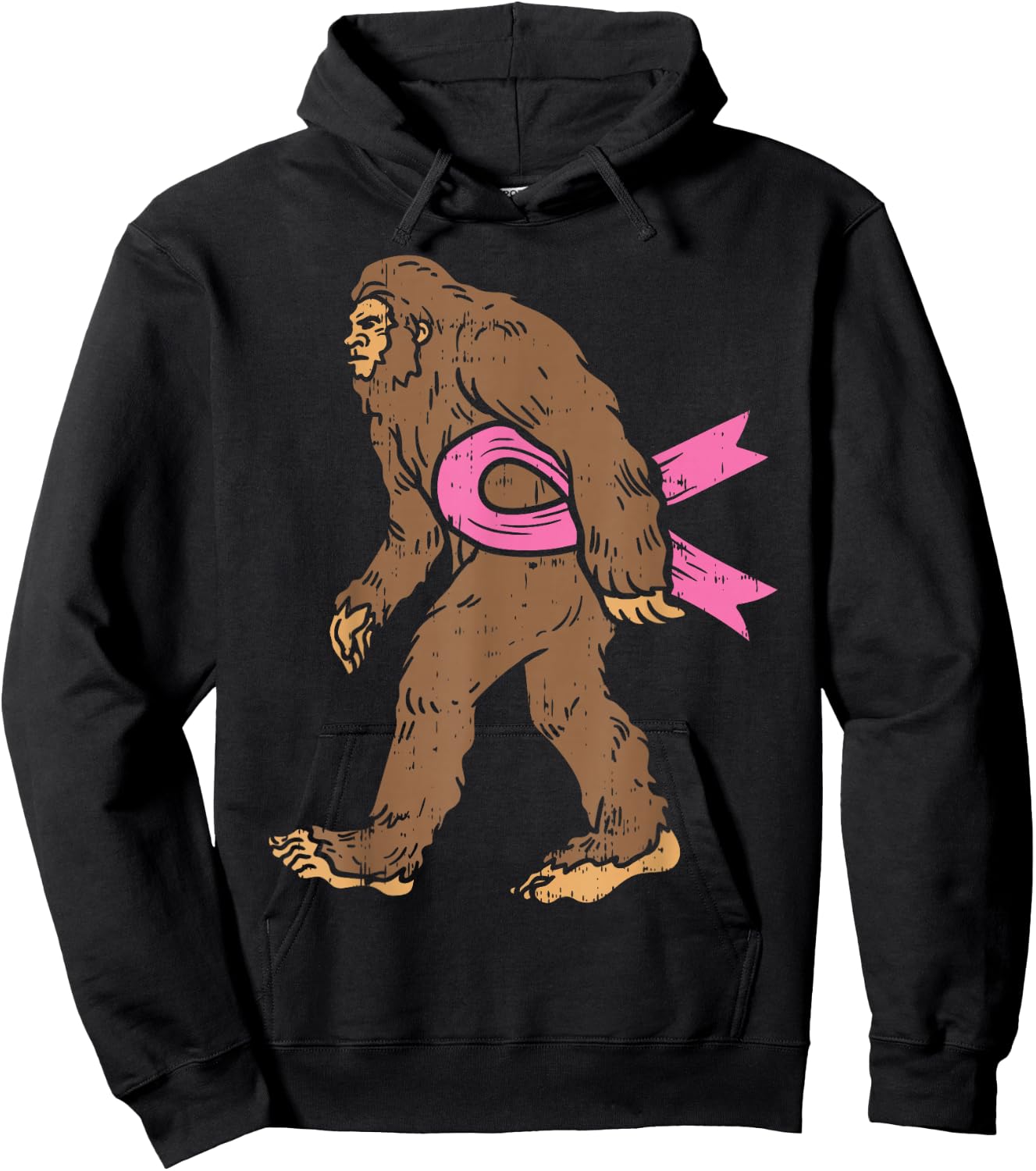 Bigfoot Sasquatch Breast Cancer Funny Awareness Ribbon Gift Hoodie - Hoodie | Black