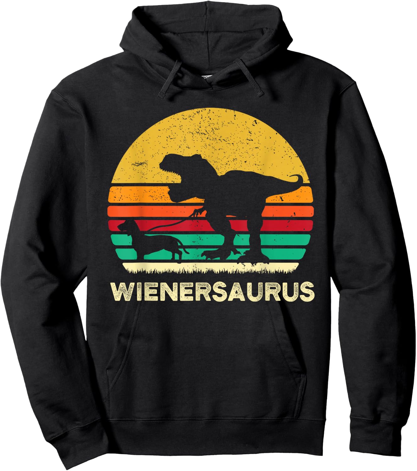 Funny T Rex Dinosaur Walking Dachshund Boys Doxie Wiener Dog Hoodie - Hoodie | Black