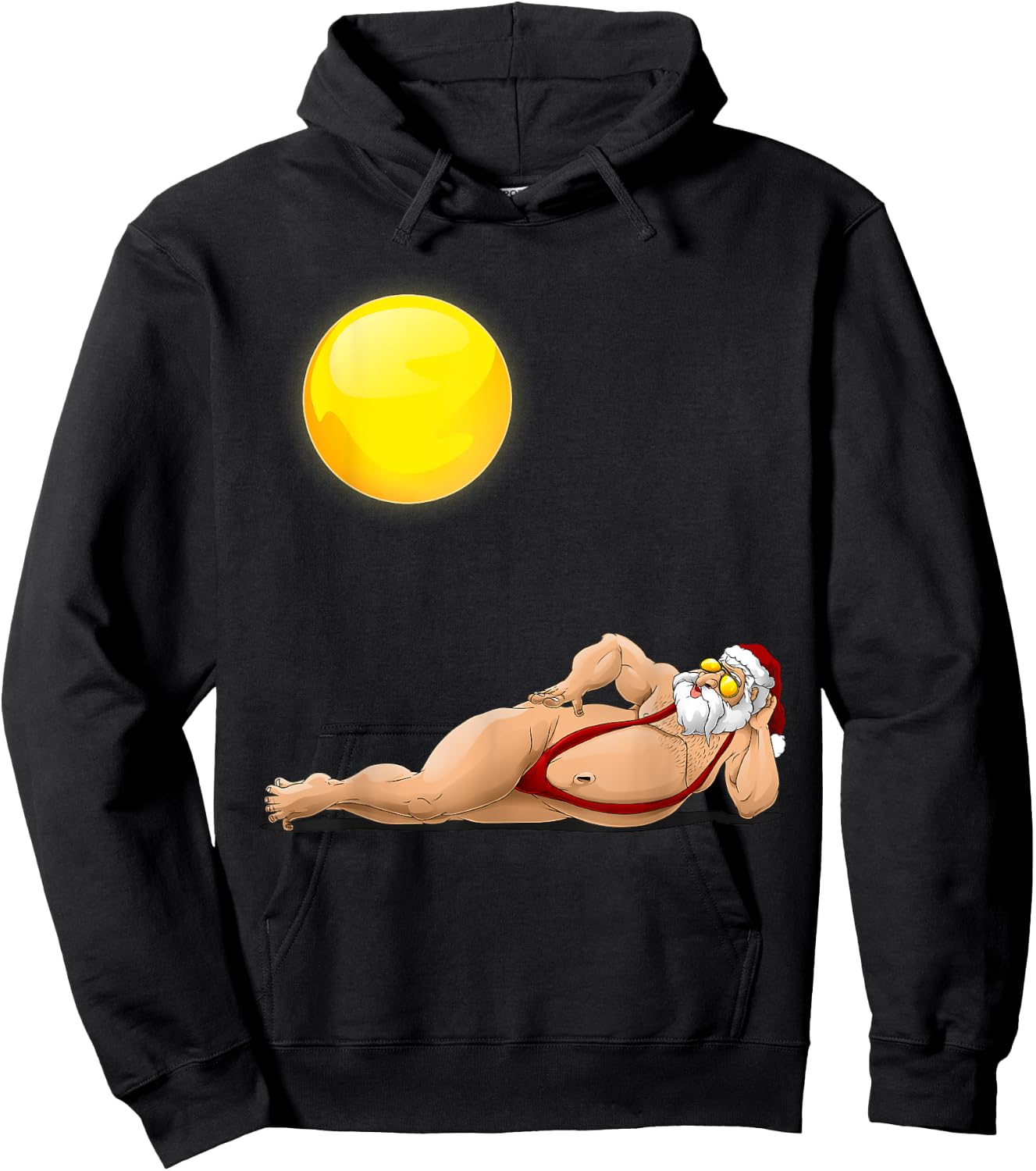 Funny Santa Sunbathing Red Mankini | Cool Beach Summer Gift Hoodie - Hoodie | Black