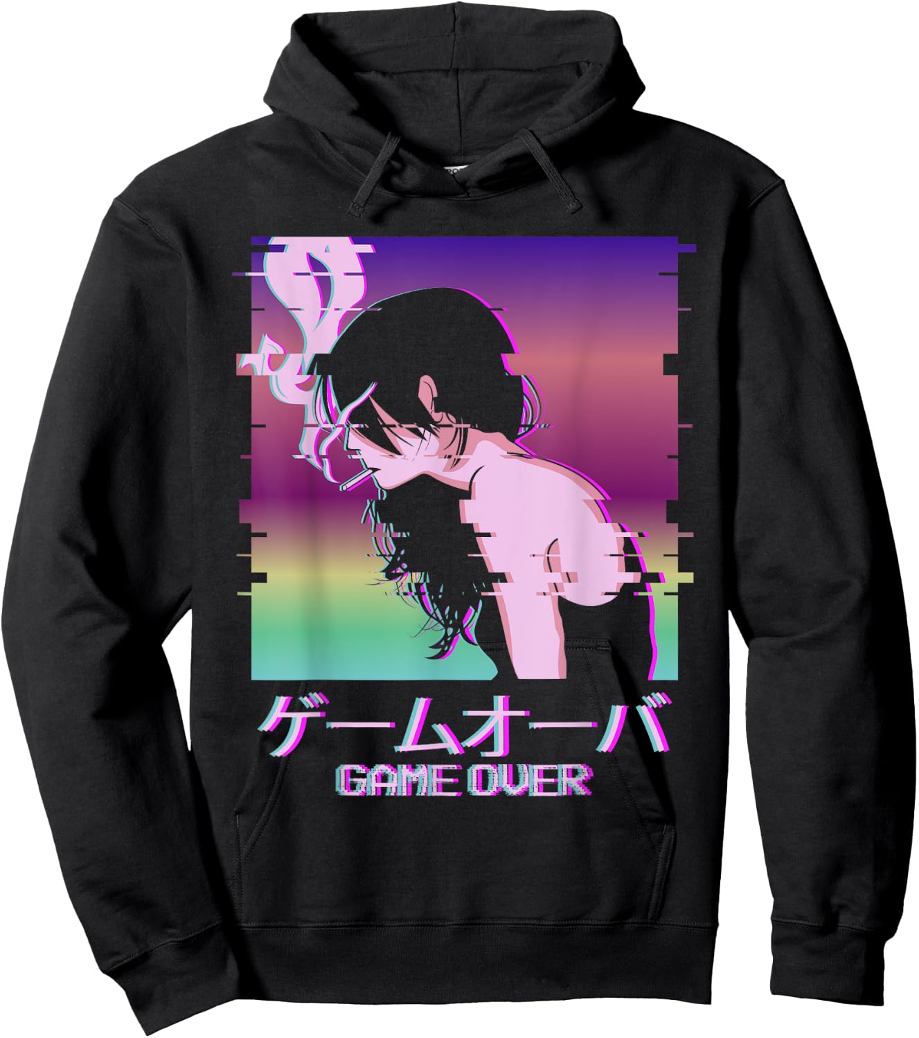 Japanese Vaporwave Sad Anime Girl Game Over Indie Aesthetic Hoodie - Hoodie | Black
