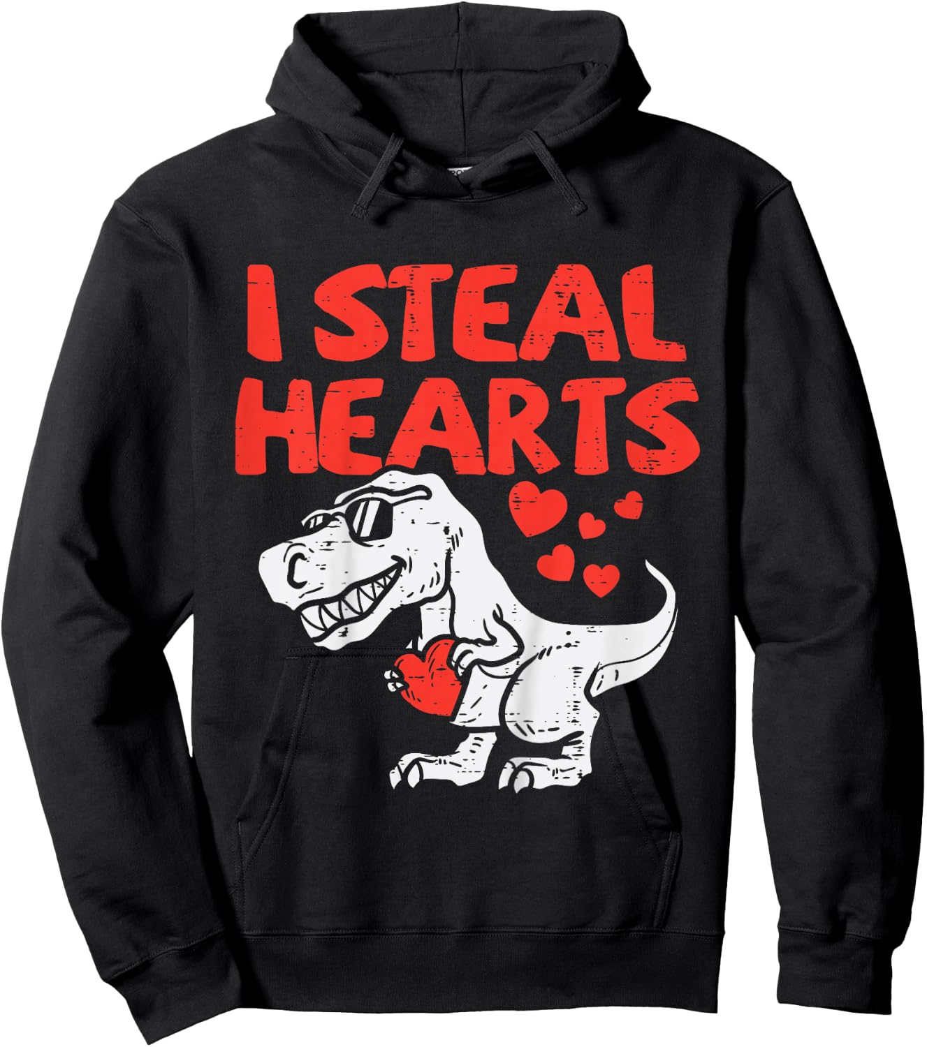 Kids I Steal Hearts Trex Dino Baby Boy Valentines Toddler Kids Hoodie - Hoodie | Black