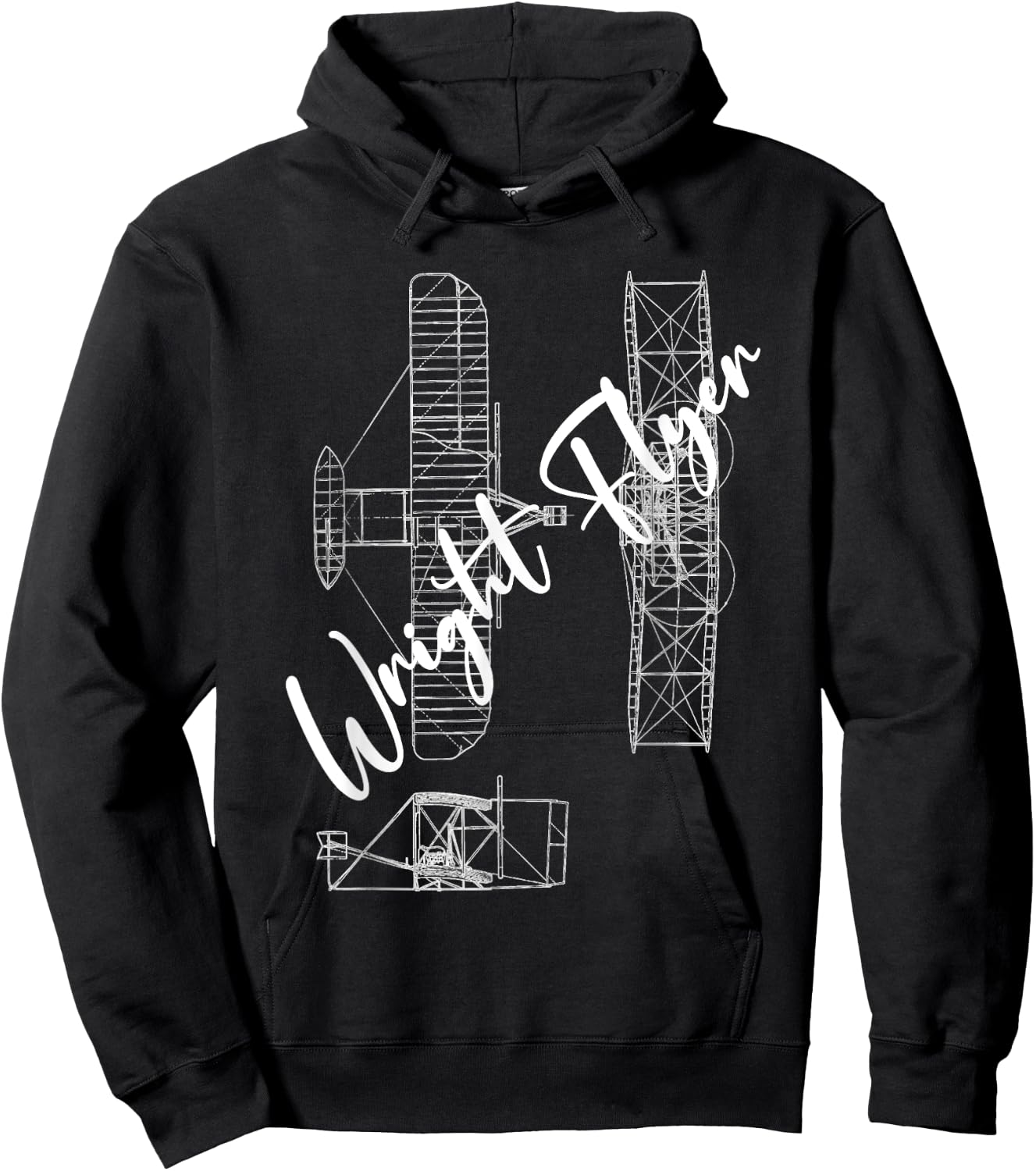 Wright Flyer Airplane Blueprint Aviation History Hoodie - Hoodie | Black