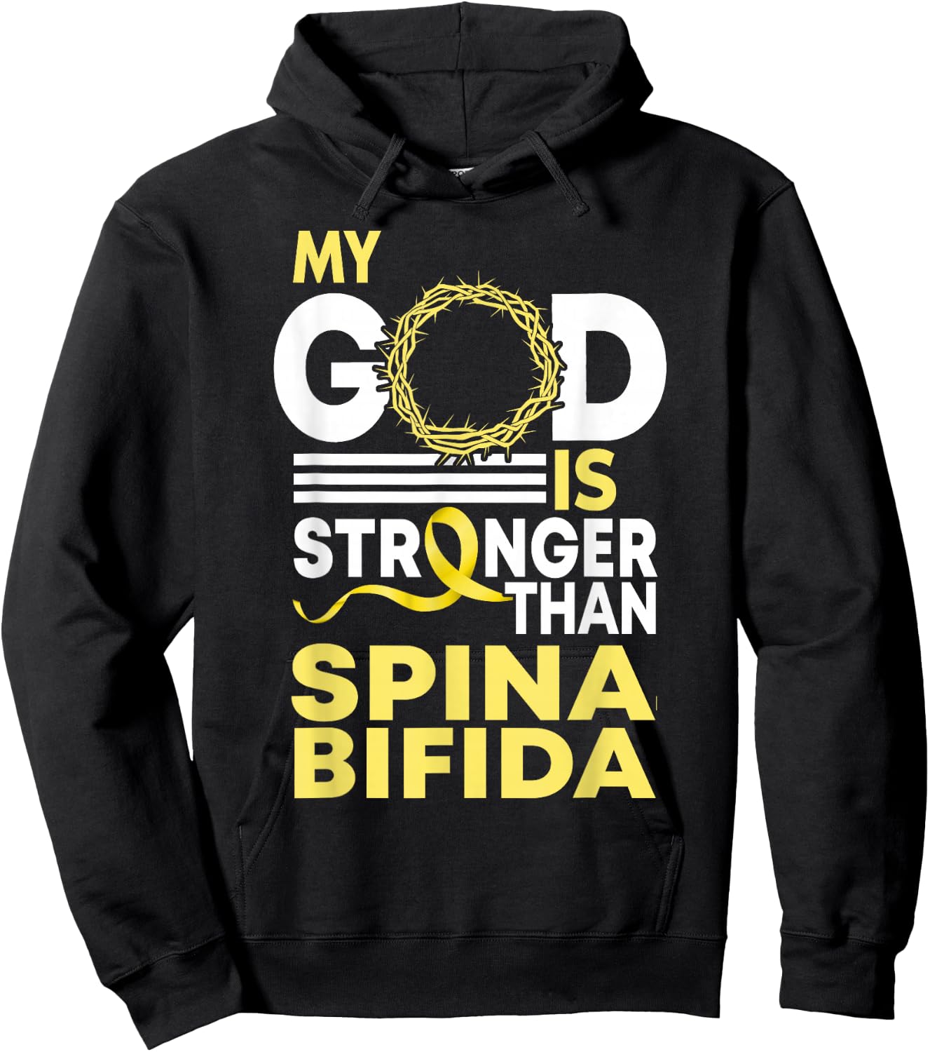 My God Is Stronger Than Spina Bifida Awareness Ribbon Hoodie - Hoodie | Black