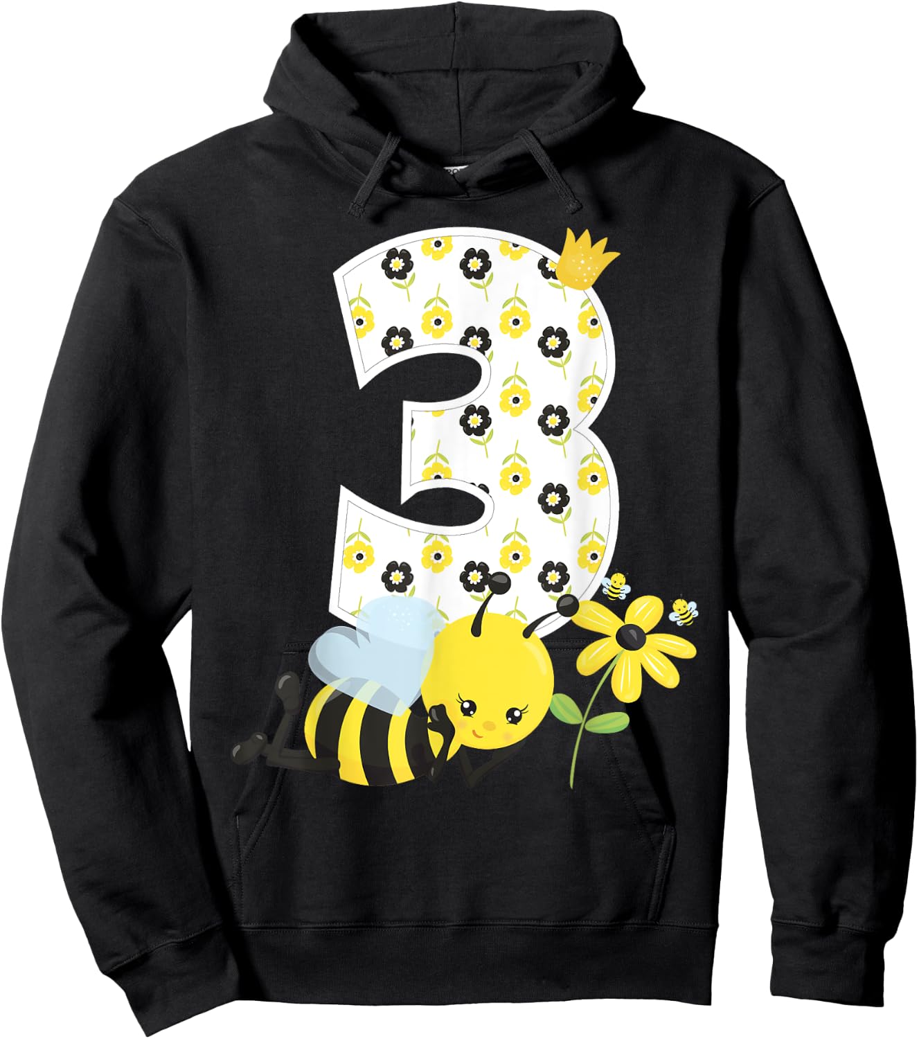 3rd Birthday Girl Bee Theme Bday 3 Year Old Matching Part Hoodie - Hoodie | Black