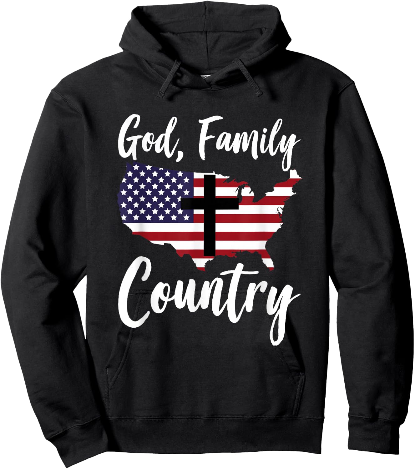 God Family Country Christian American Flag USA Map Hoodie - Hoodie | Black