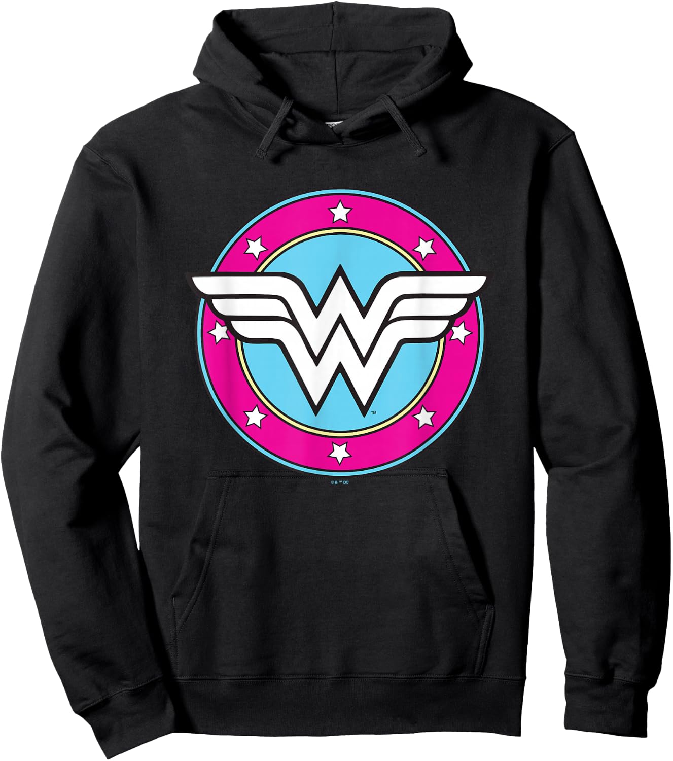 DC Comics Wonder Woman Classic Super Retro Pink Badge Hoodie - Hoodie | Black