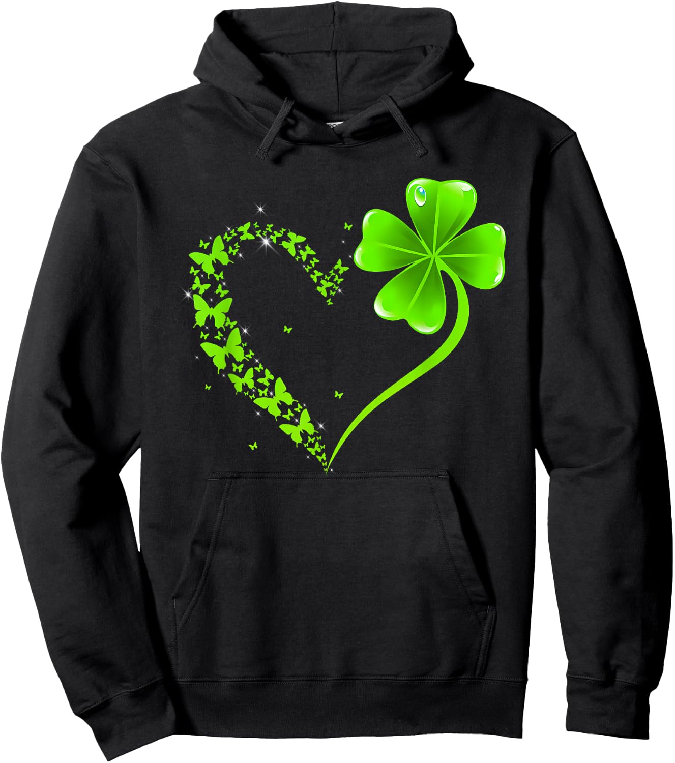 St Patricks Day Green Butterfly Shamrock Heart Women Girls Hoodie - Hoodie | Black