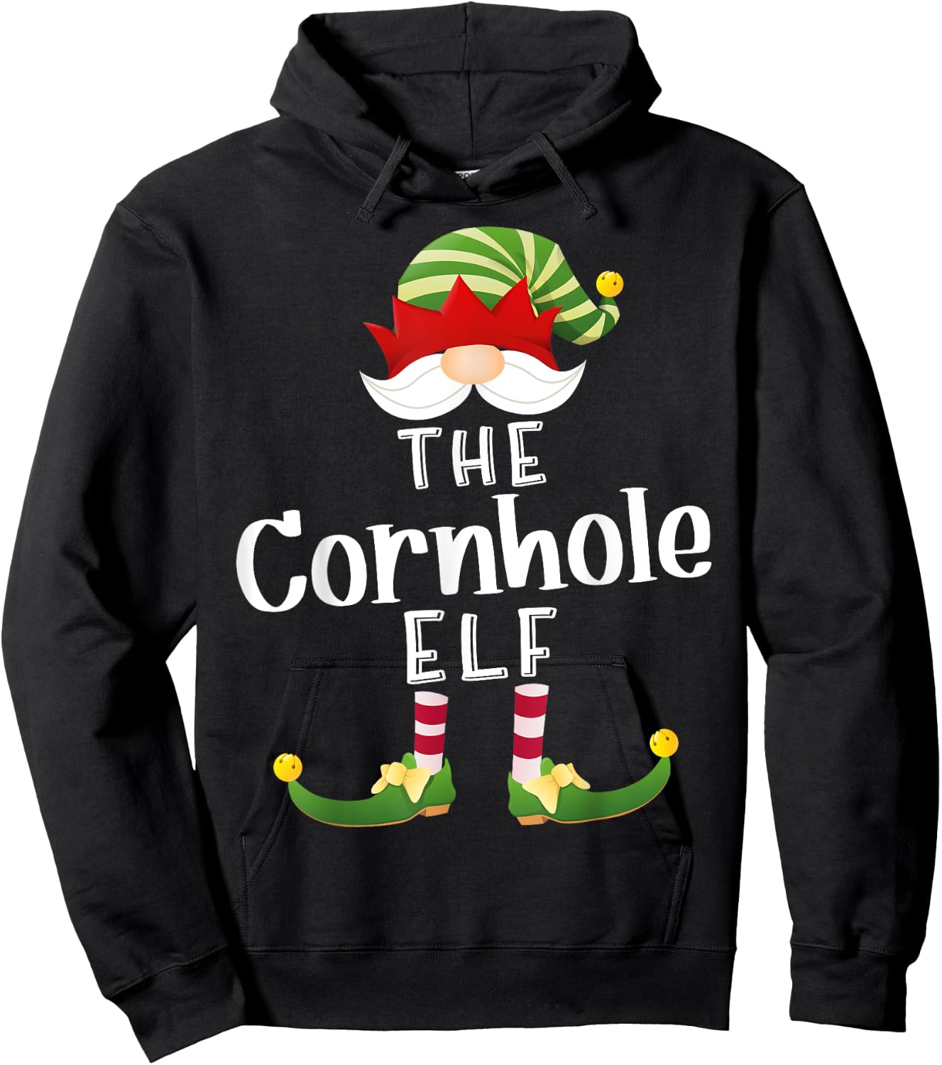 Cornhole Elf Group Christmas Funny Pajama Party Hoodie - Hoodie | Black