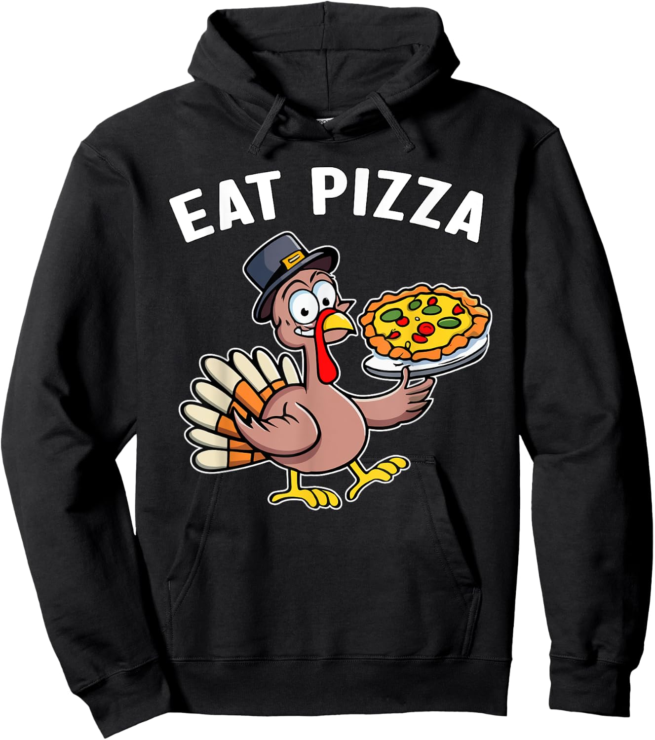 Funny Thanksgiving Turkey Eat Pizza Vegan Thanksgiving Fun Hoodie - Hoodie | Black
