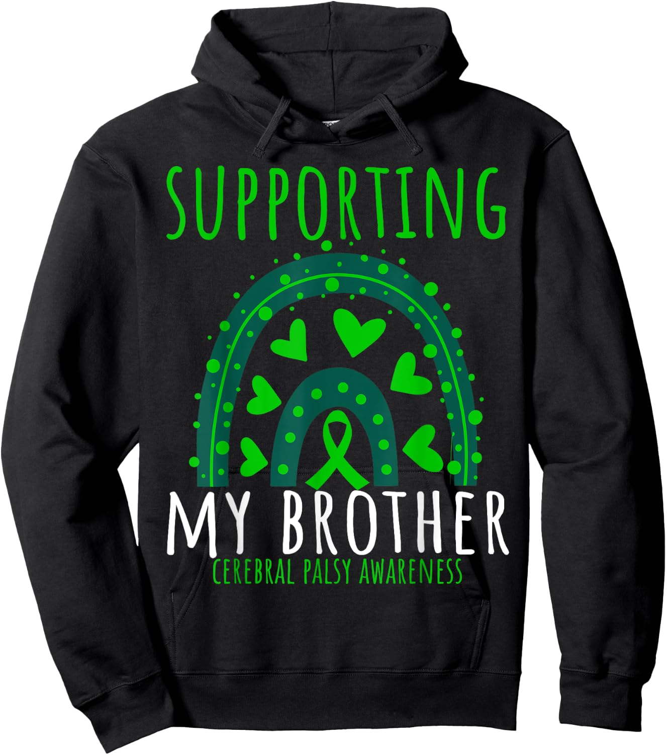 Green Rainbow Hearts CP Brother Cerebral Palsy Awareness Hoodie - Hoodie | Black