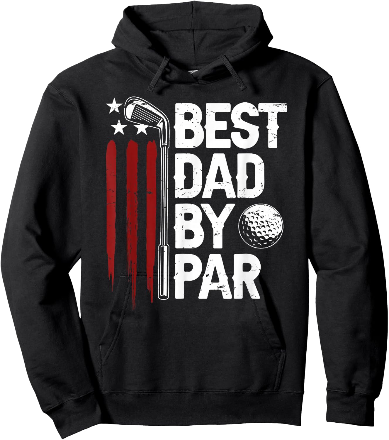 Golf Best Dad by Par Daddy Golfer American Flag Father's Day Hoodie - Hoodie | Black