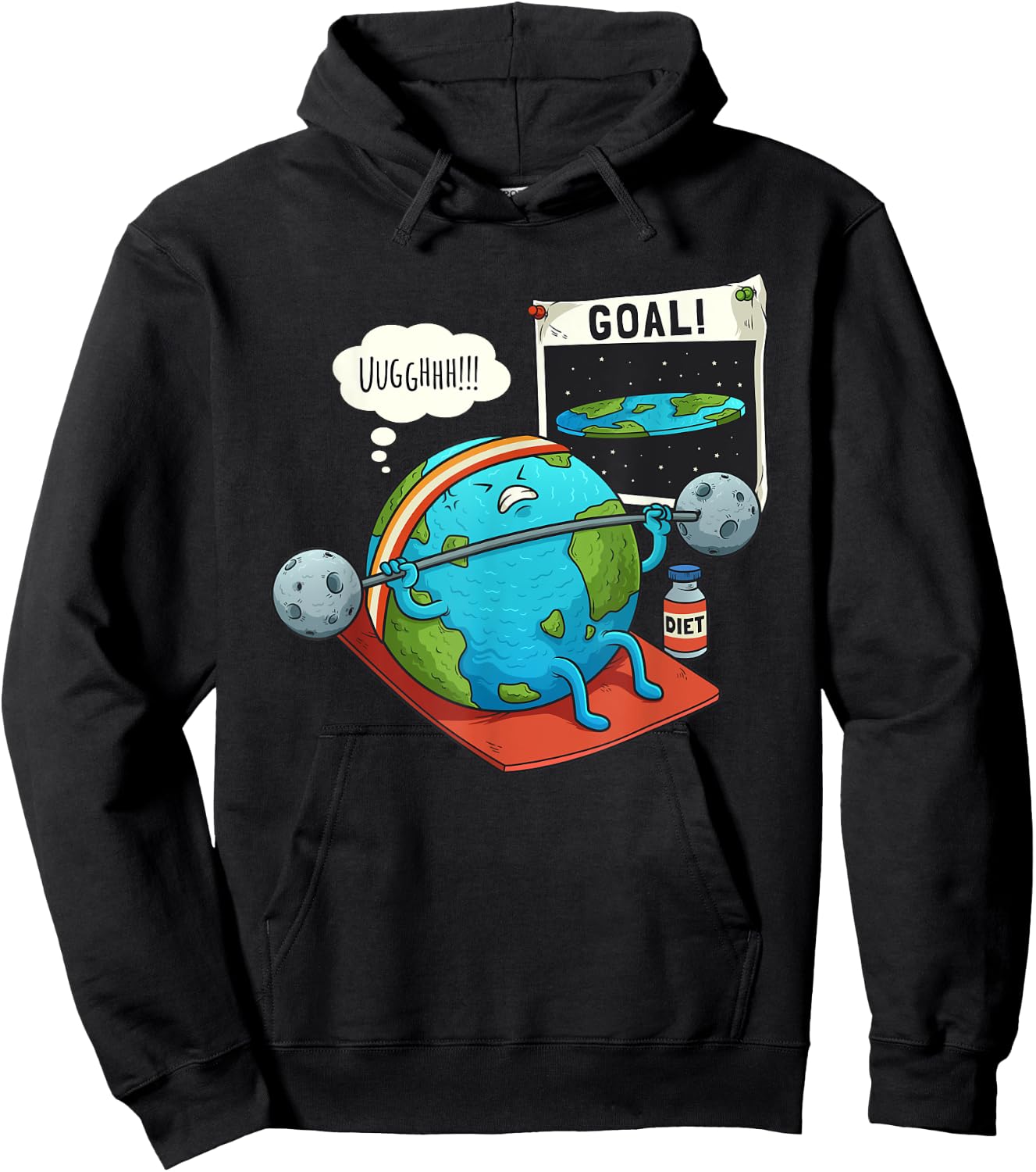Funny Flat Earth Fitness Target Gym Workout Training Meme Hoodie - Hoodie | Black