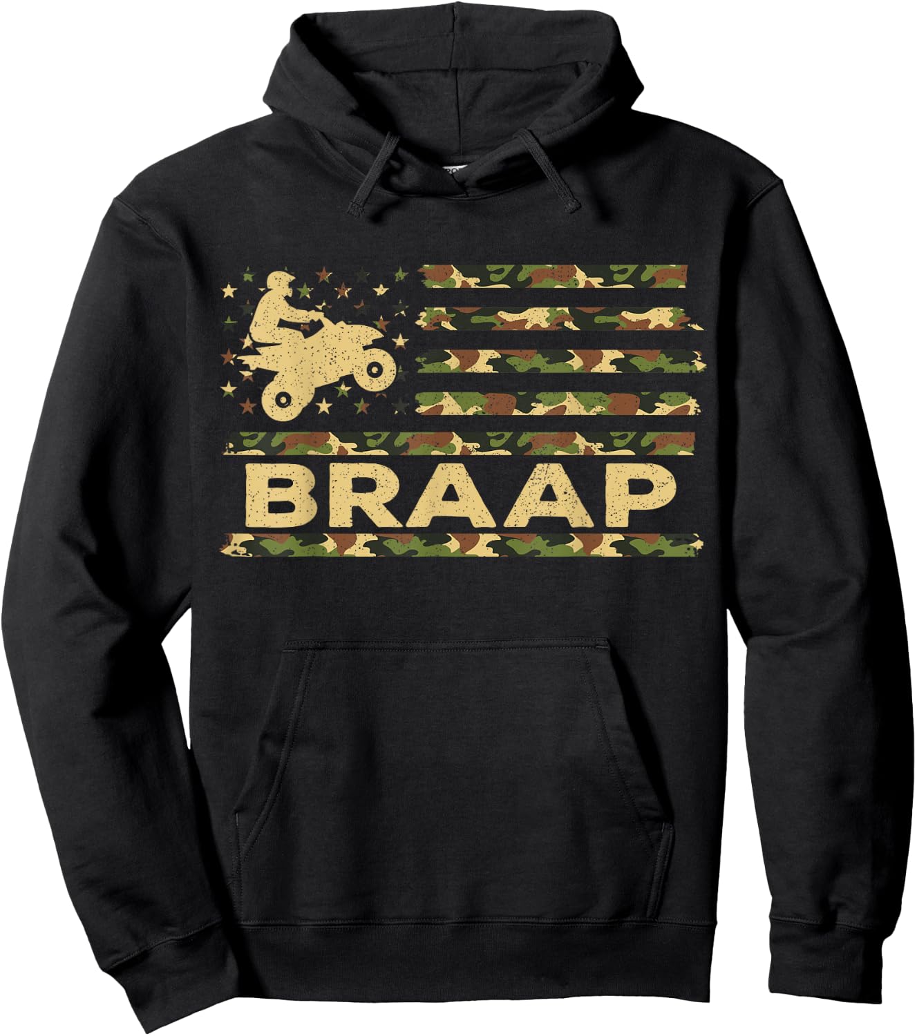 Braap Camouflage USA American Flag Quad Bike ATV Gift Hoodie - Hoodie | Black