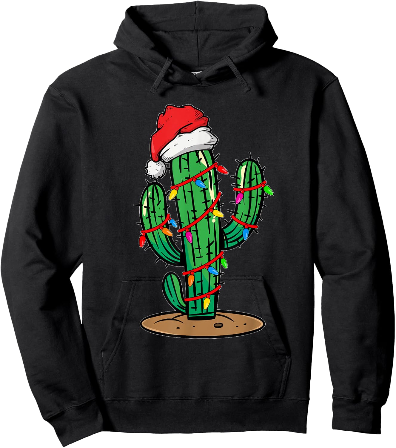 Christmas Lights Cactus Lover Funny Xmas Gift Hoodie - Hoodie | Black