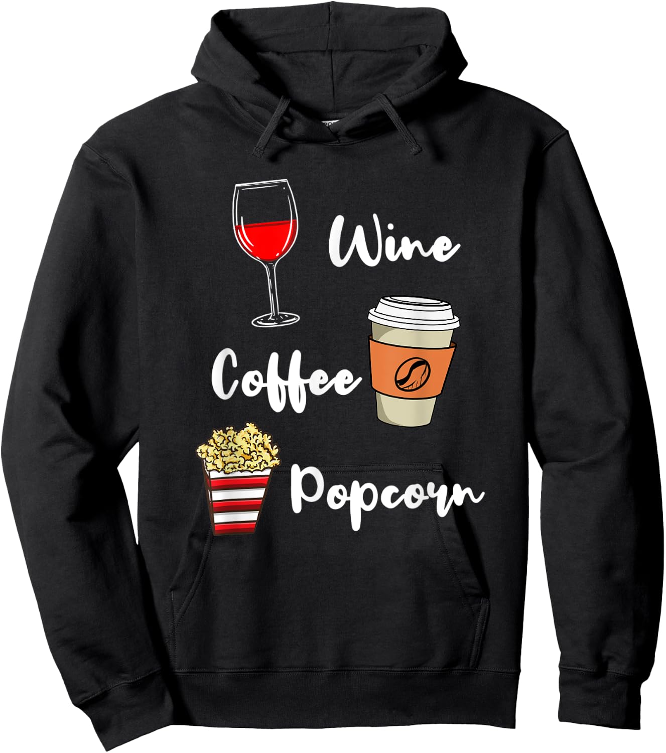 Wine Coffee Popcorn Hoodie - Hoodie | Black