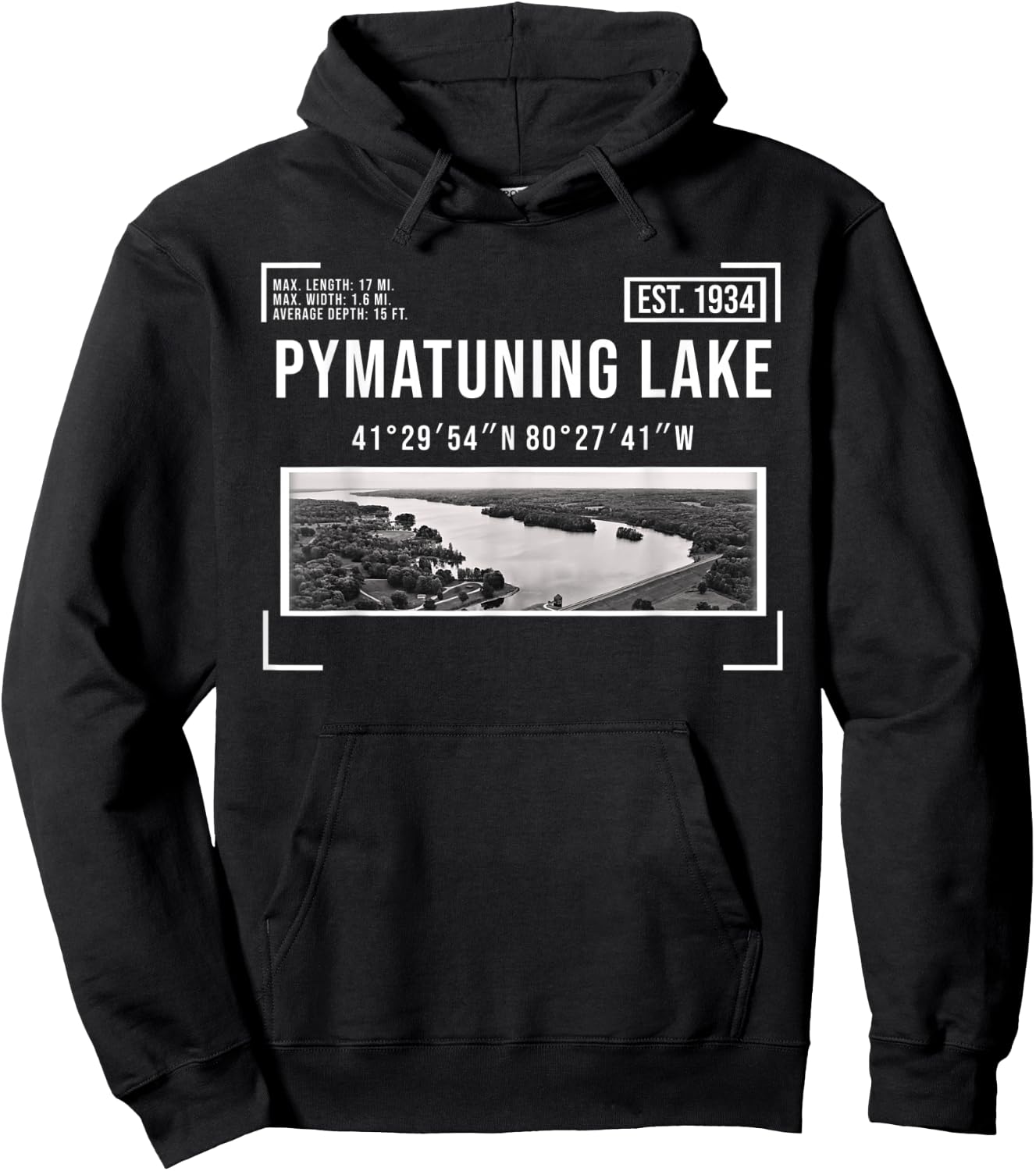 Pymatuning Lake Reservoir Black and White Photography OH PA Hoodie - Hoodie | Black