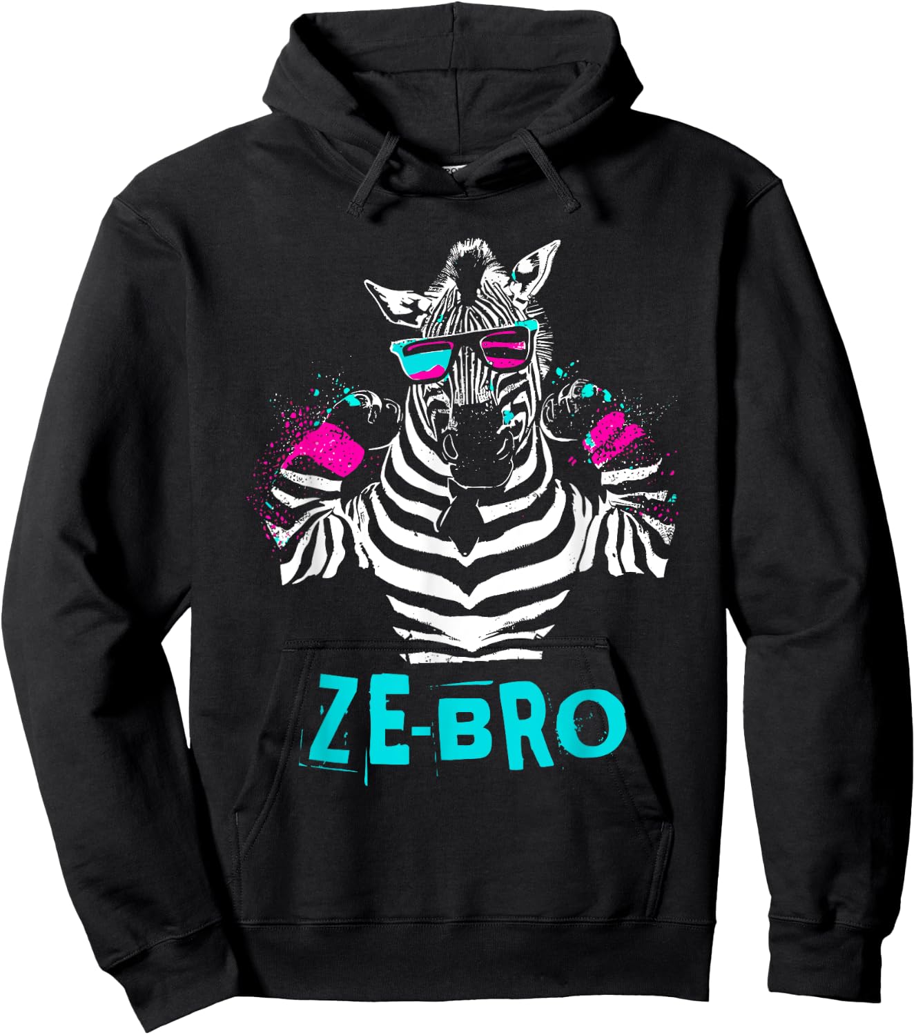 Ze-Bro - Retro Zebra Bro Flex Animal Word Pun Lover Hoodie - Hoodie | Black