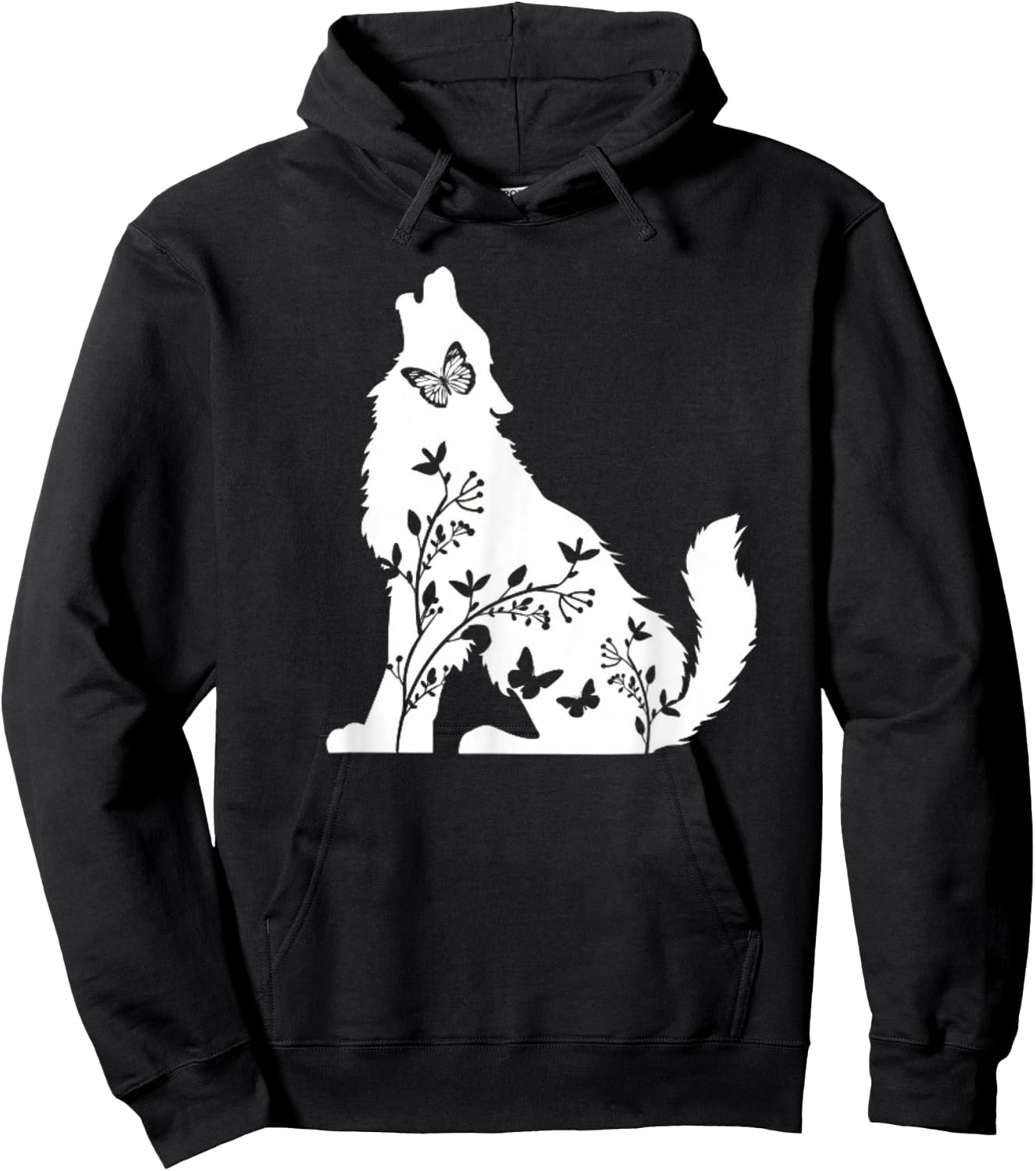 Wolf and Butterflies Cute Graphic Wolves Women Girls Hoodie - Hoodie | Black