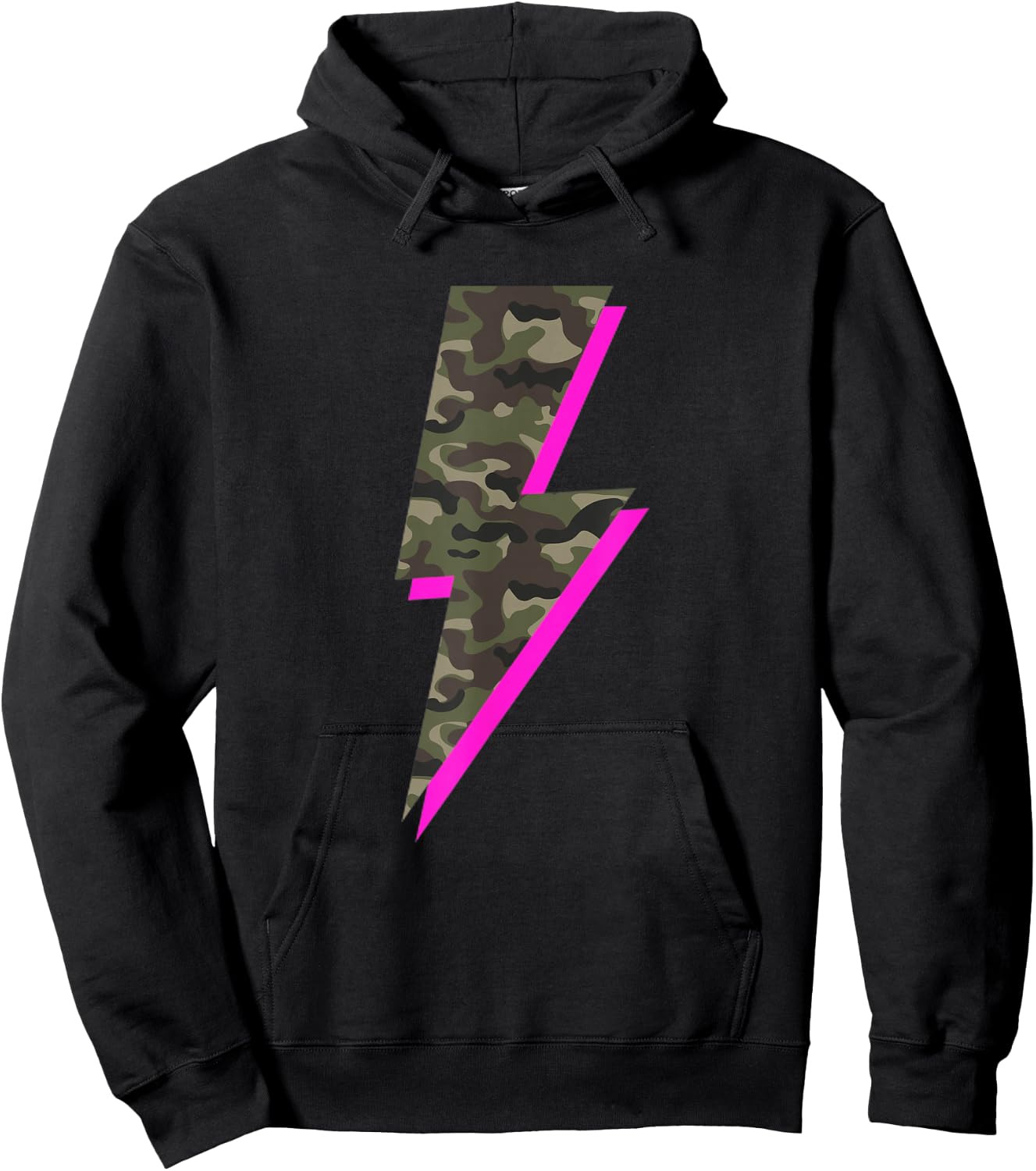 Lightning Bolt Camo Hot Pink Camouflage Graphic Print Hoodie - Hoodie | Black