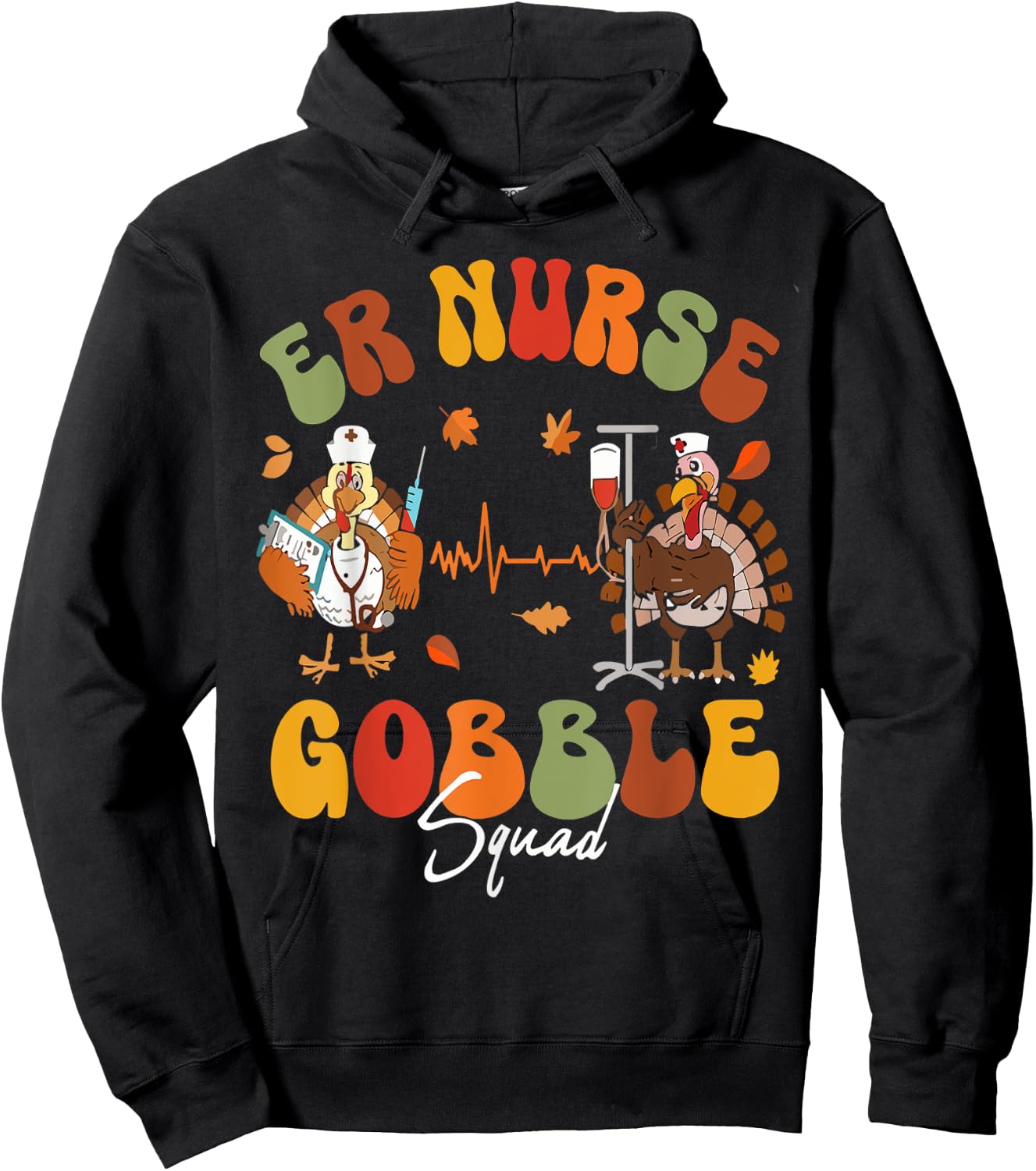 ER Nurse Turkey Gobble Squad ER Nurse Thanksgiving Hoodie - Hoodie | Black