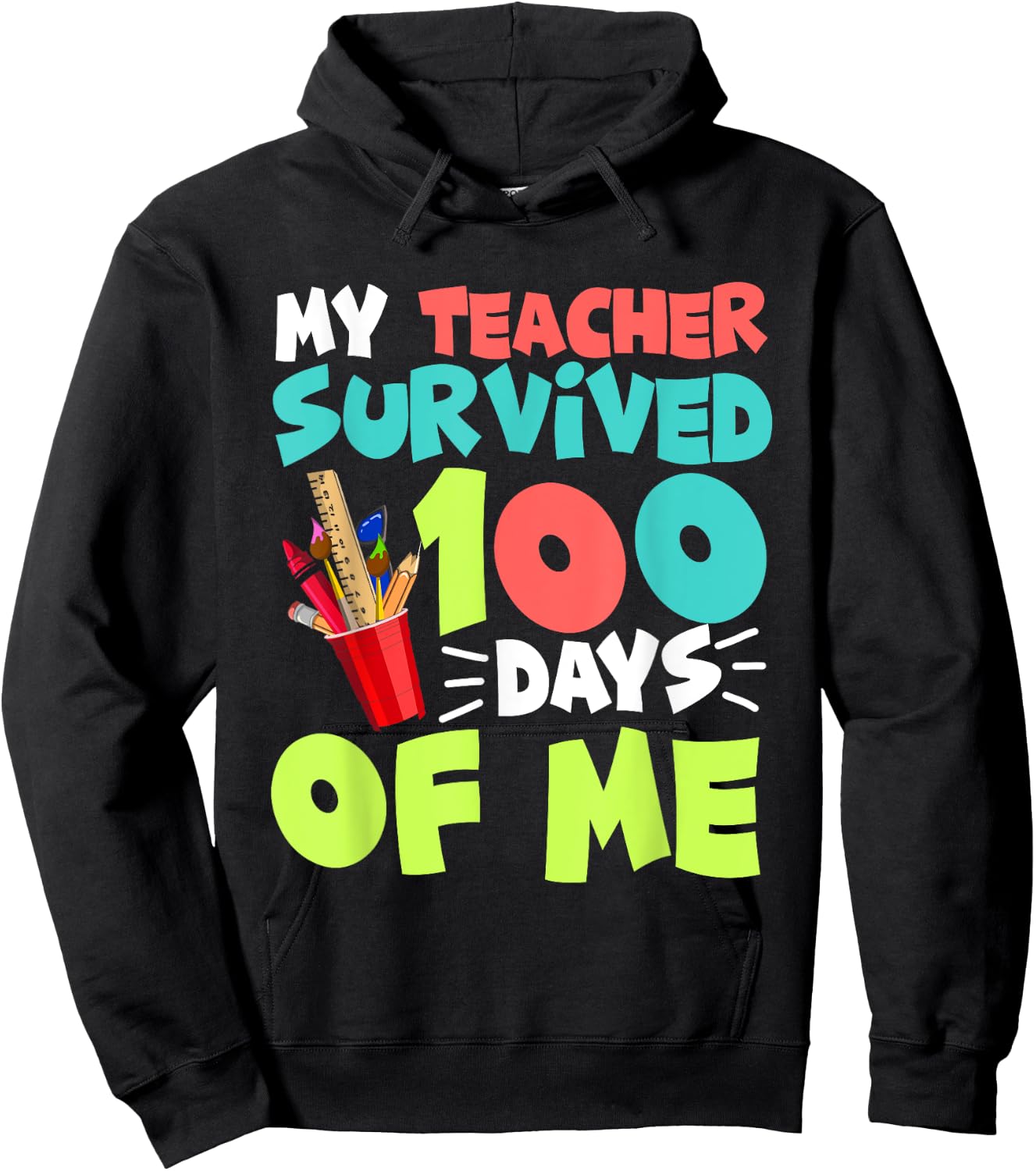 Funny School Boys Girls Kids Gift 100 Days of School Hoodie - Hoodie | Black
