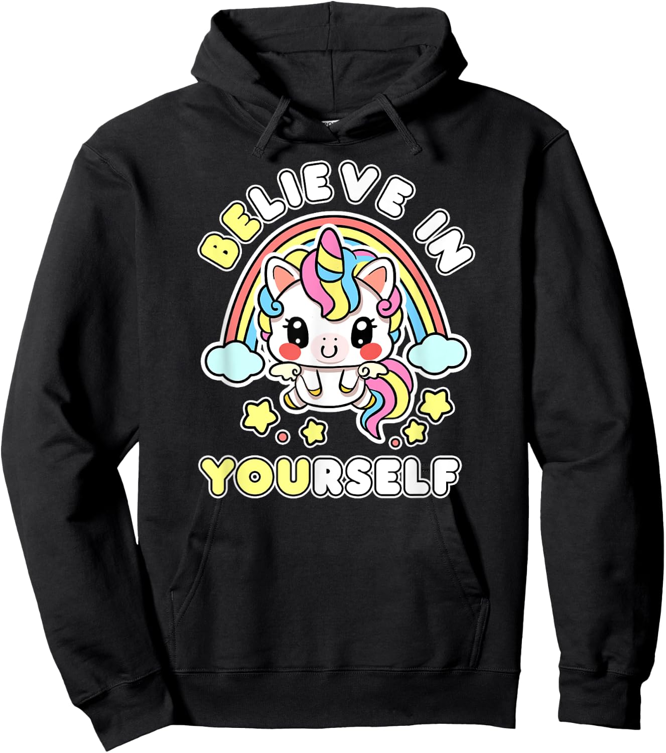 Be You Believe In Yourself Unicorn Positive Message Quotes Hoodie - Hoodie | Black