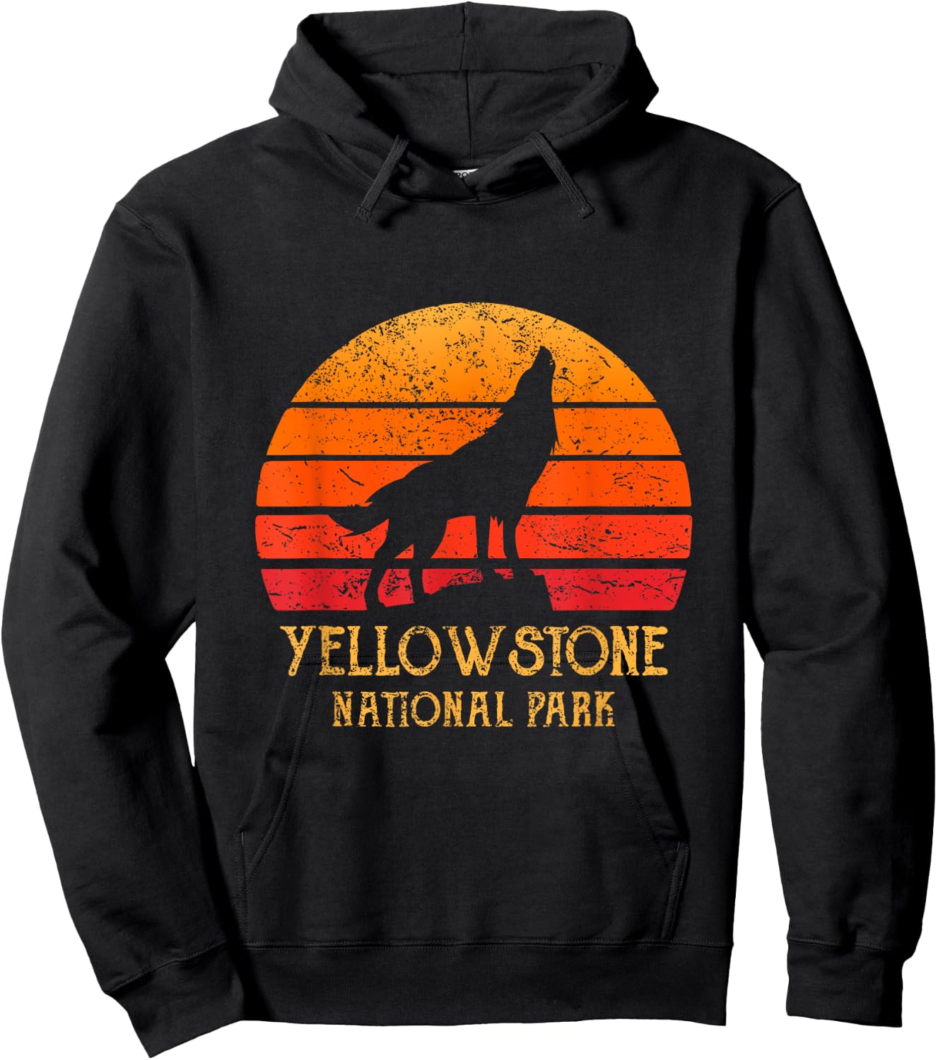 Vintage 80s Retro Yellowstone National Park Souvenir Wolf Hoodie - Hoodie | Black