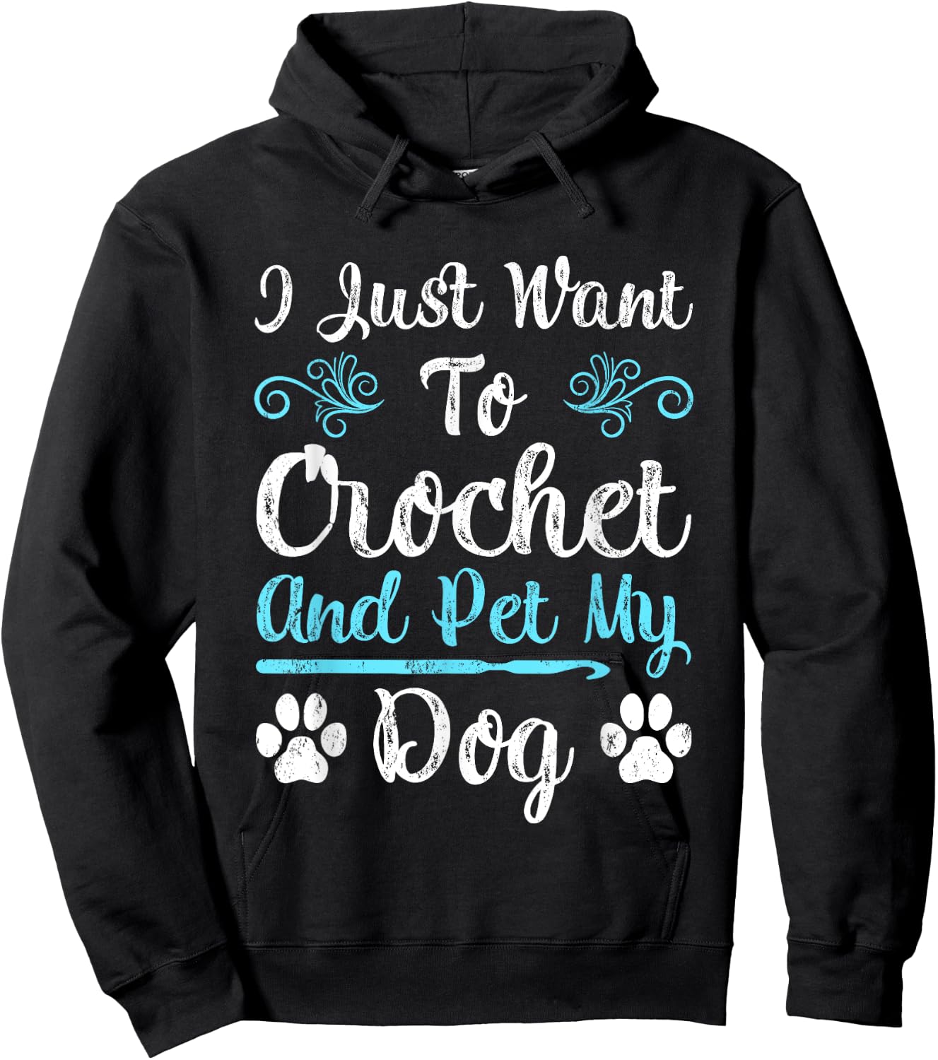I Just Want To Crochet And Pet My Dog Men Women Girls Kids Hoodie - Hoodie | Black