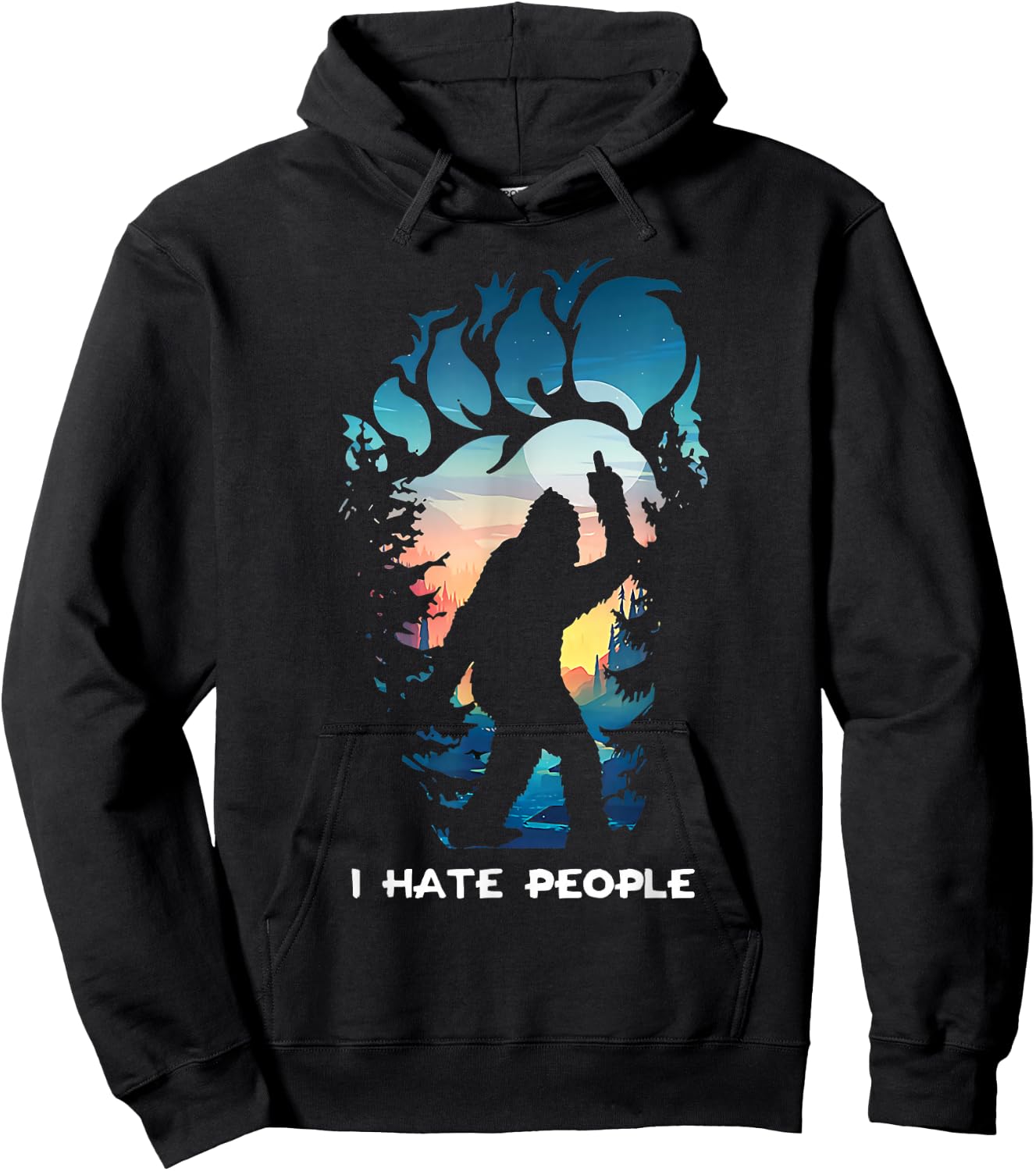 Alien Bigfoot Middle Finger I Hate People Abduction Colorful Hoodie - Hoodie | Black