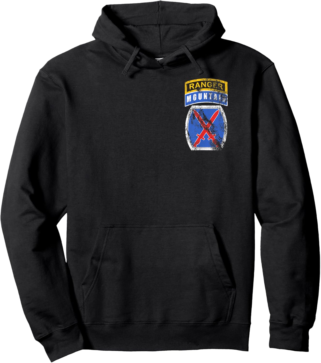 10th Mountain MTN Division Patch with Ranger Tab Distressed Hoodie - Hoodie | Black