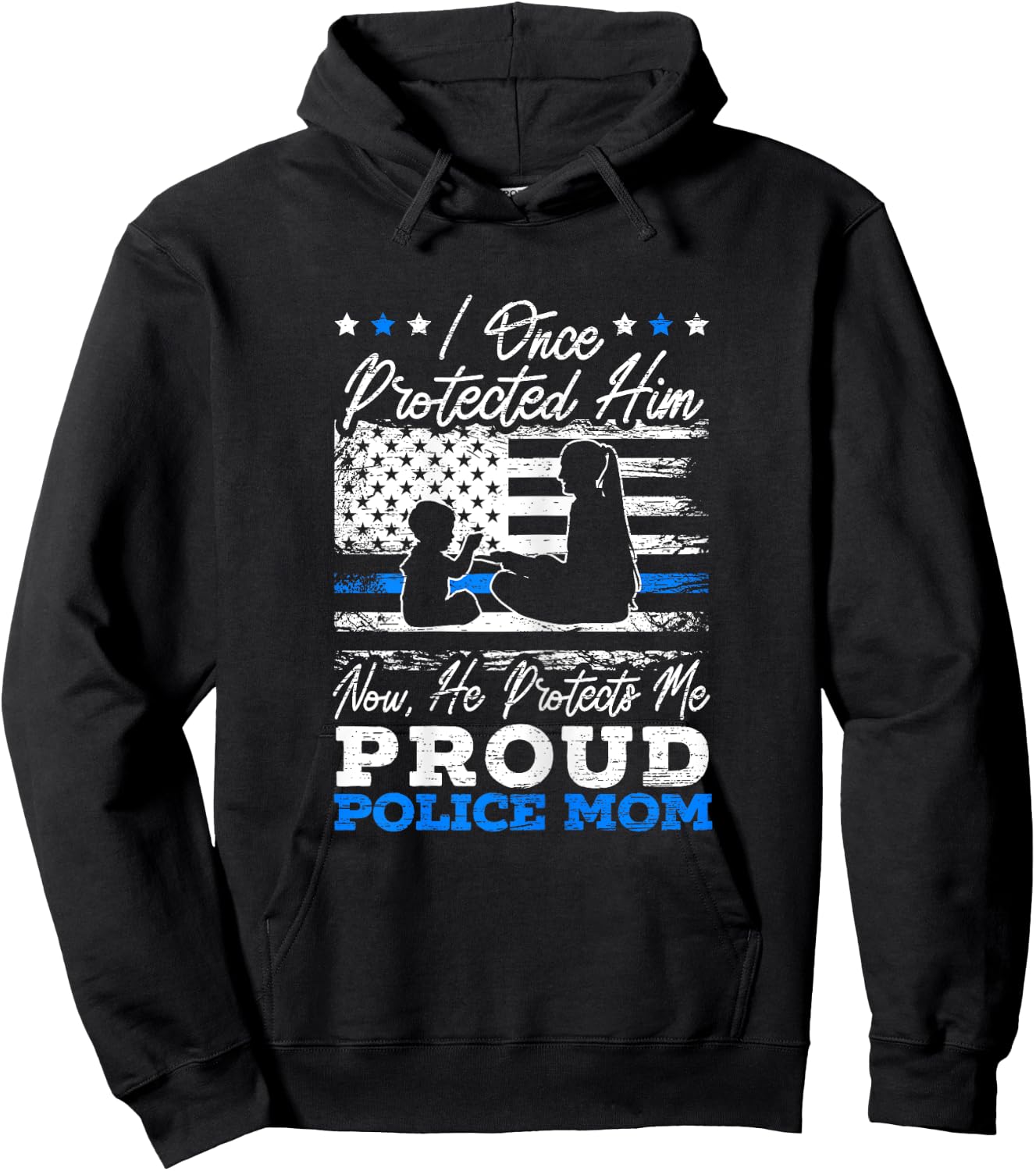 Proud Police Mom Law Enforcement Thin Blue Line Cop Hoodie - Hoodie | Black