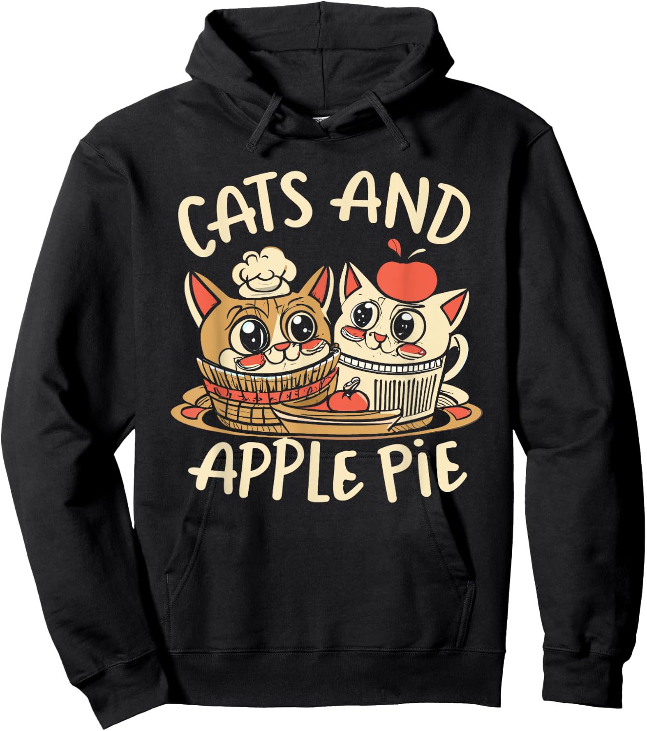 Cats and Apple Pie Funny Sweet Cat Lover Chef Baking Cooking Women Kids Hoodie - Hoodie | Black