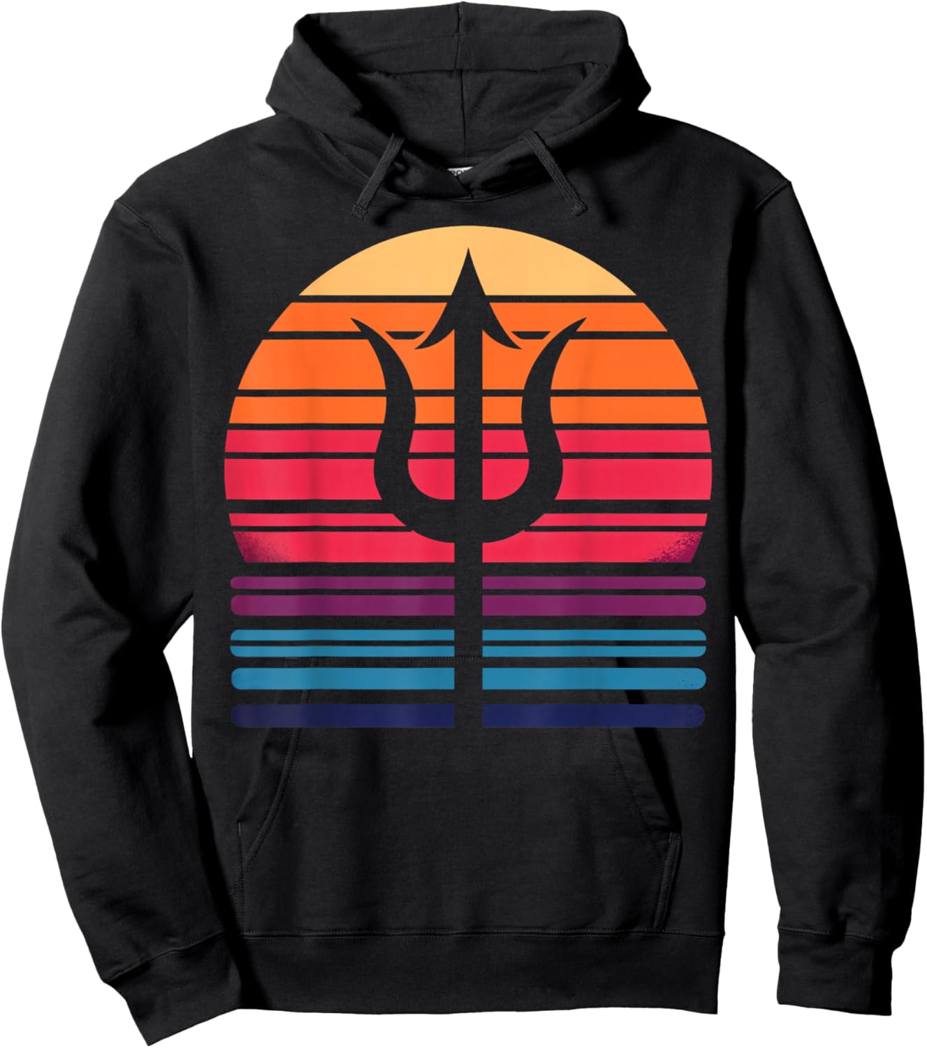 Trident of Poseidon in Retro Sunset Art Style Christmas Hoodie - Hoodie | Black